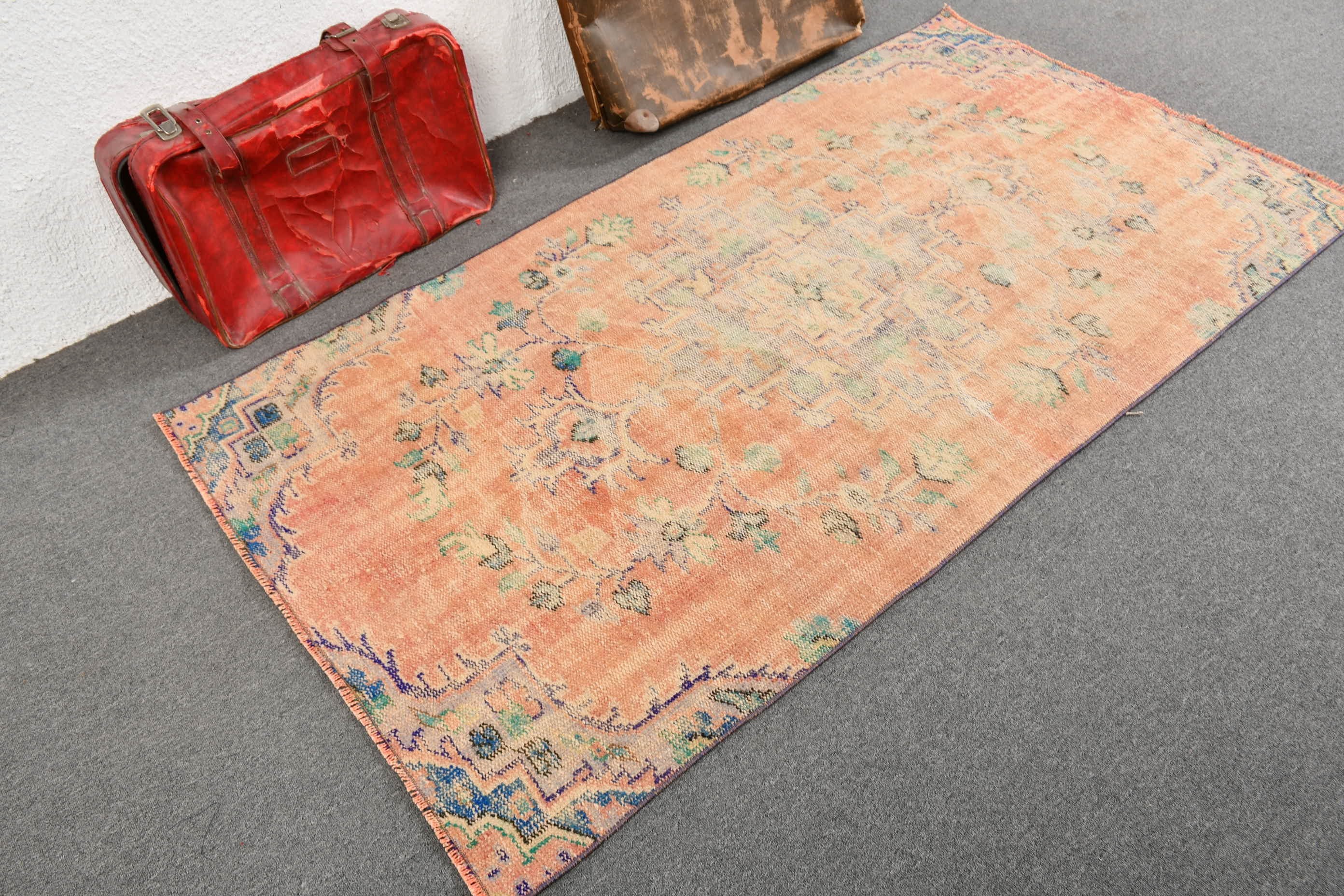 Turkish Rugs, Cute Rug, Indoor Rugs, Kitchen Rug, 3.6x6.8 ft Area Rug, Vintage Rugs, Rugs for Kitchen, Antique Rugs, Orange Home Decor Rugs