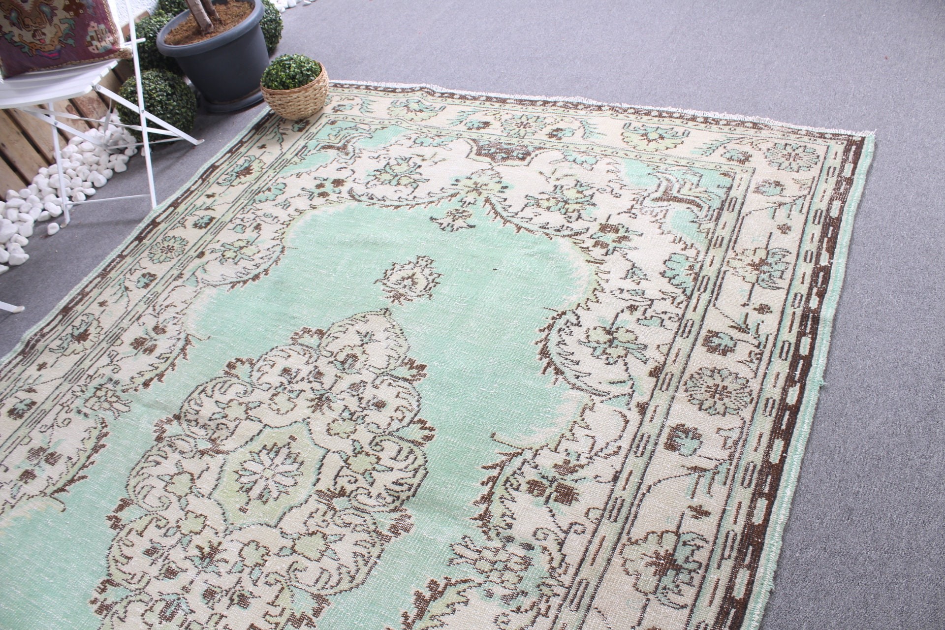 Aztec Rug, Vintage Rug, Bedroom Rugs, 6.7x9.9 ft Large Rug, Green Boho Rug, Oriental Rugs, Geometric Rugs, Large Vintage Rugs, Turkish Rug