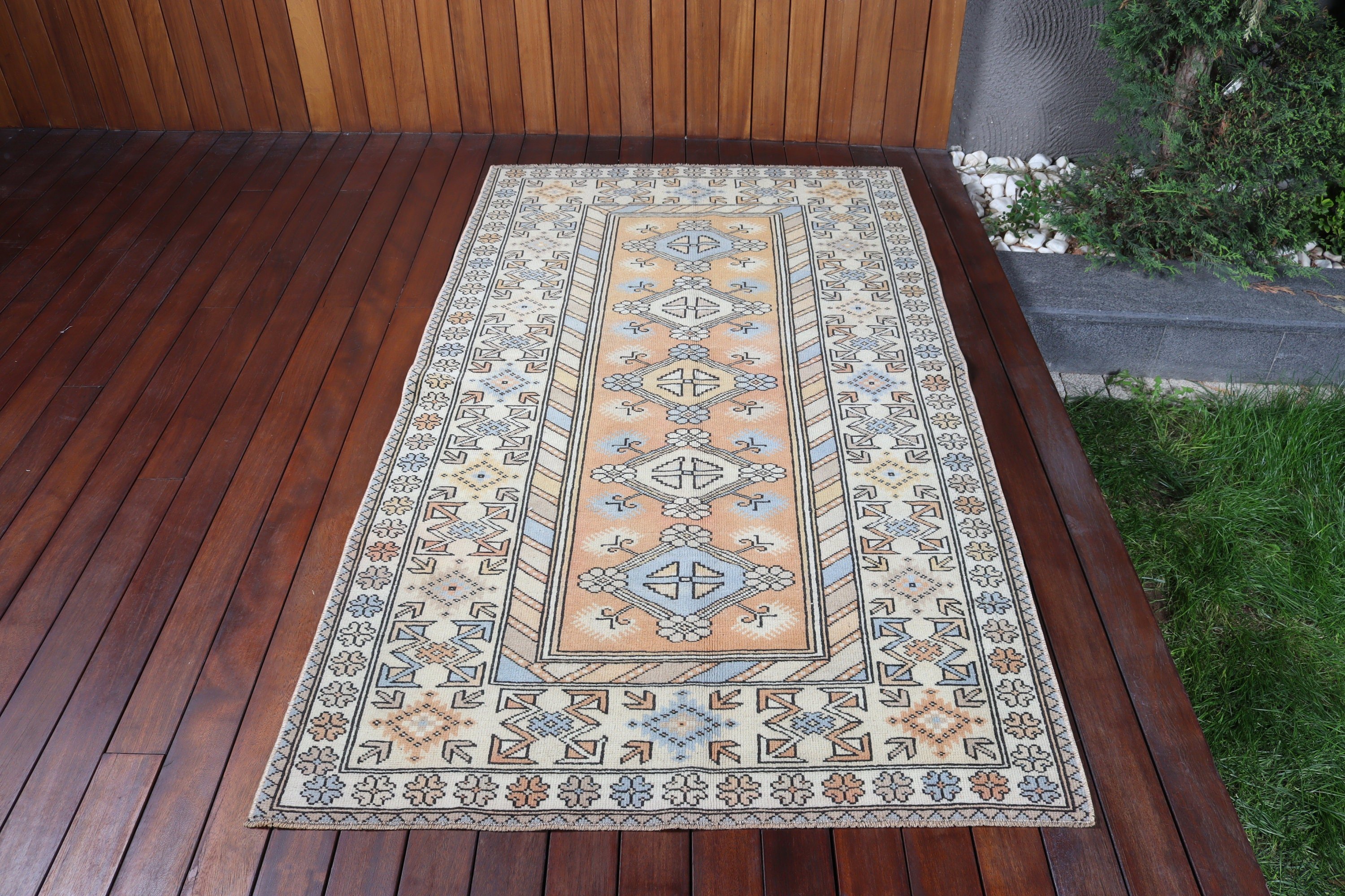 Turuncu Oushak Halılar, Vintage Halı, Ev Dekorasyonu Halısı, Yatak Odası Halıları, Türkiye Halıları, 3.7x6.6 ft Alan Halıları, Türk Halısı, Mutfak Halısı, Çocuk Halıları