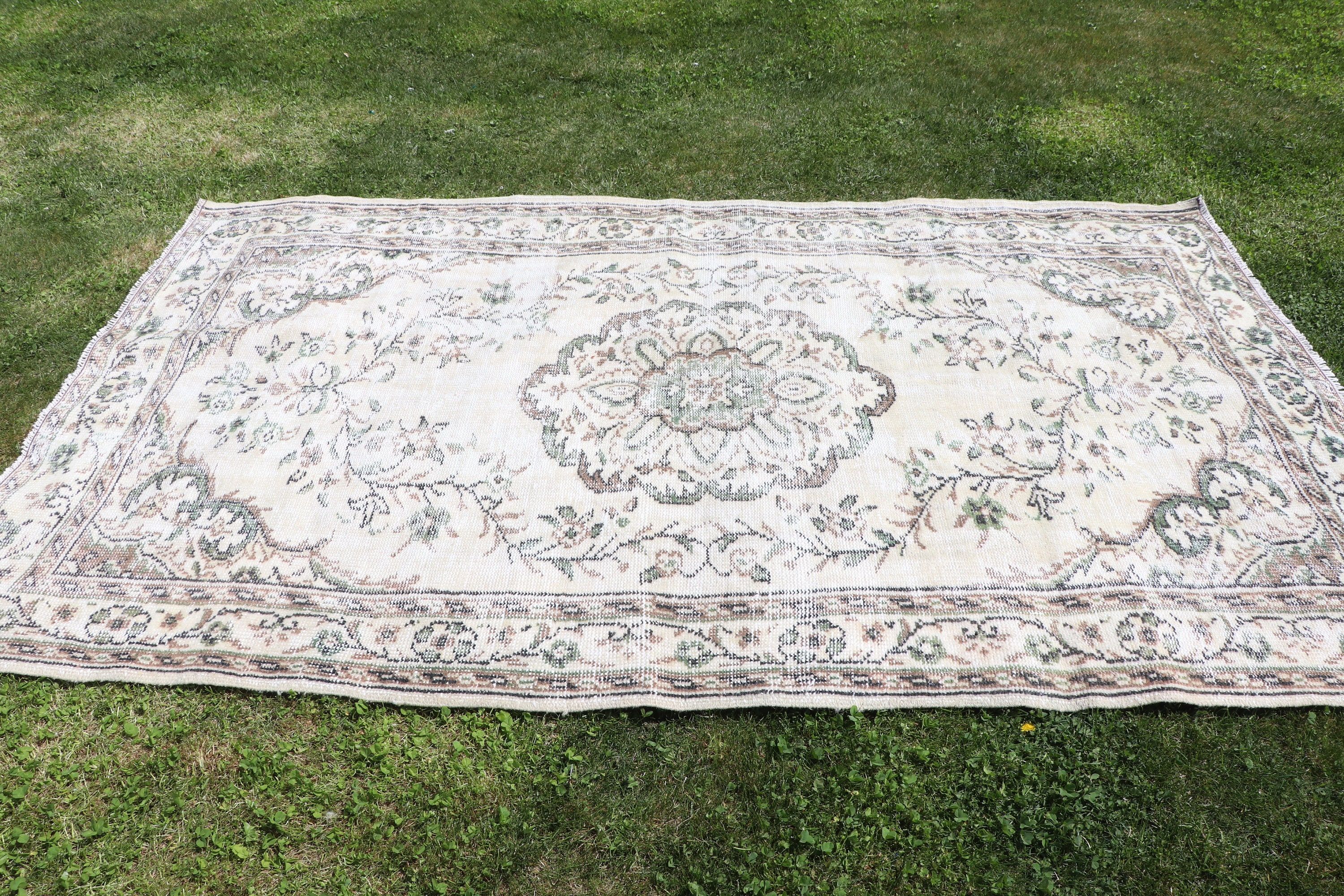 Etnik Halılar, Vintage Halı, Bej Yün Halılar, Oturma Odası Halısı, Modern Halı, 5x8,3 ft Büyük Halılar, Türk Halıları, Büyük Boho Halıları