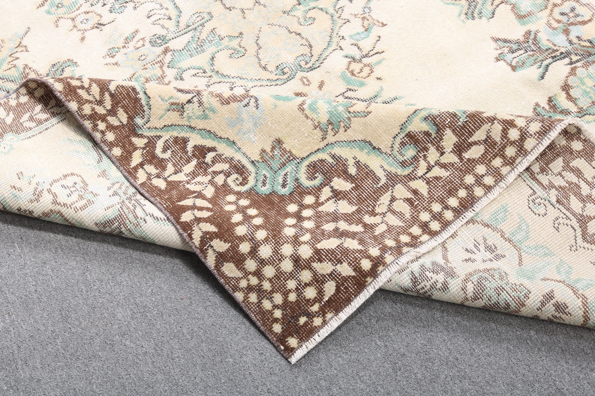 Bej El Dokuma Halılar, Salon Halısı, Vintage Halılar, Yer Halısı, Türk Halıları, Geometrik Halılar, Büyük Vintage Halı, 5.6x9.5 ft Büyük Halı, Boho Halı