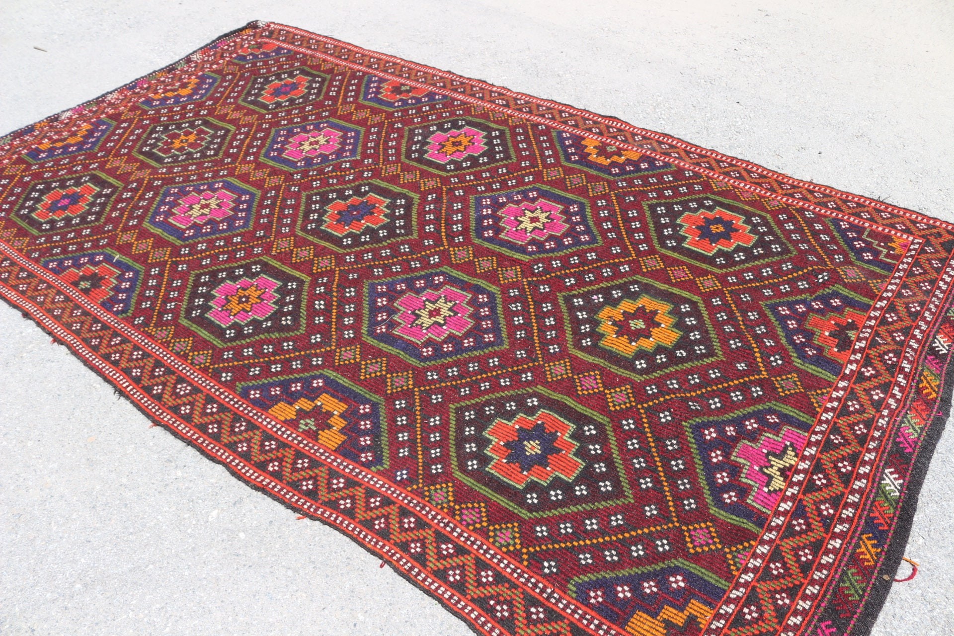 Turkish Rug, Dining Room Rug, Vintage Rug, Salon Rug, Floor Rug, Red Moroccan Rug, Oushak Rugs, Bedroom Rugs, Kilim, 6.2x10.6 ft Large Rugs