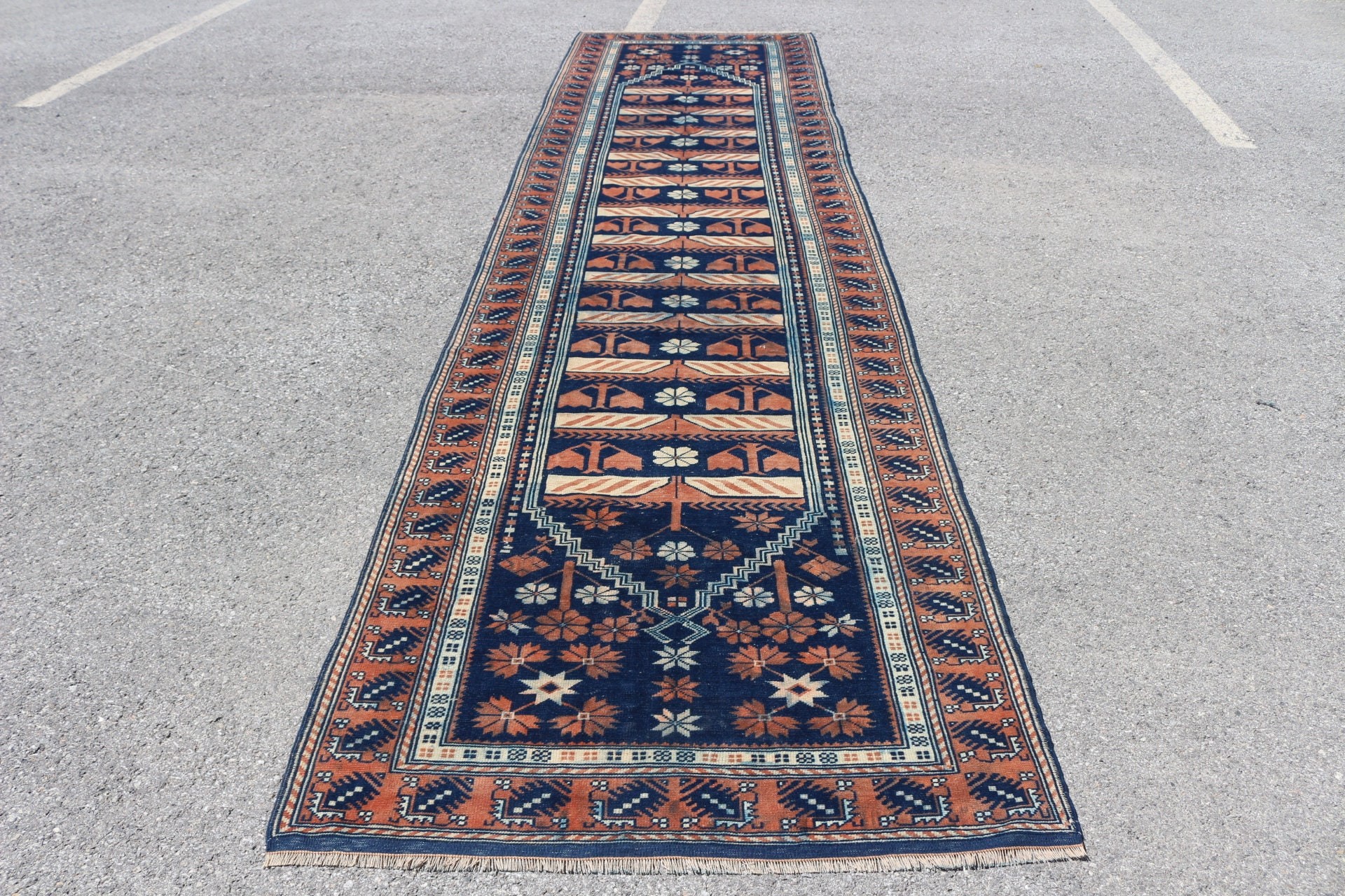 Turkish Rugs, Rugs for Stair, Kitchen Rug, Aesthetic Rug, Blue  3.9x16 ft Runner Rug, Corridor Rugs, Vintage Rug, Oriental Rug
