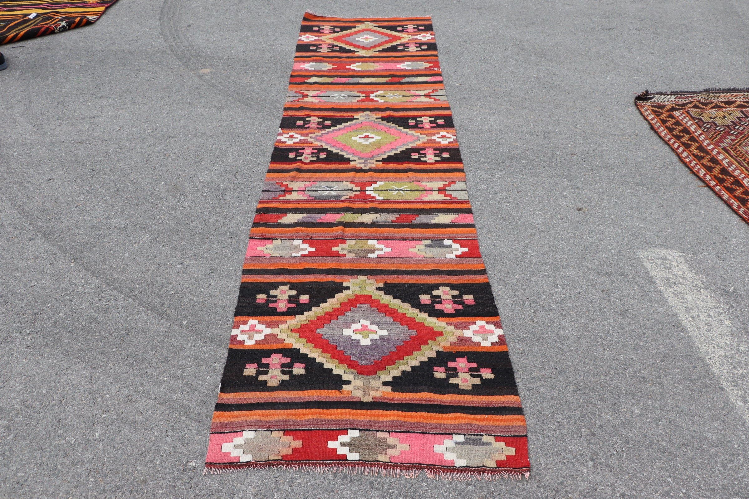 Orange Kitchen Rugs, Rugs for Corridor, Vintage Rug, Moroccan Rug, Turkish Rugs, Kilim, 2.6x9.8 ft Runner Rugs, Stair Rug, Anatolian Rugs
