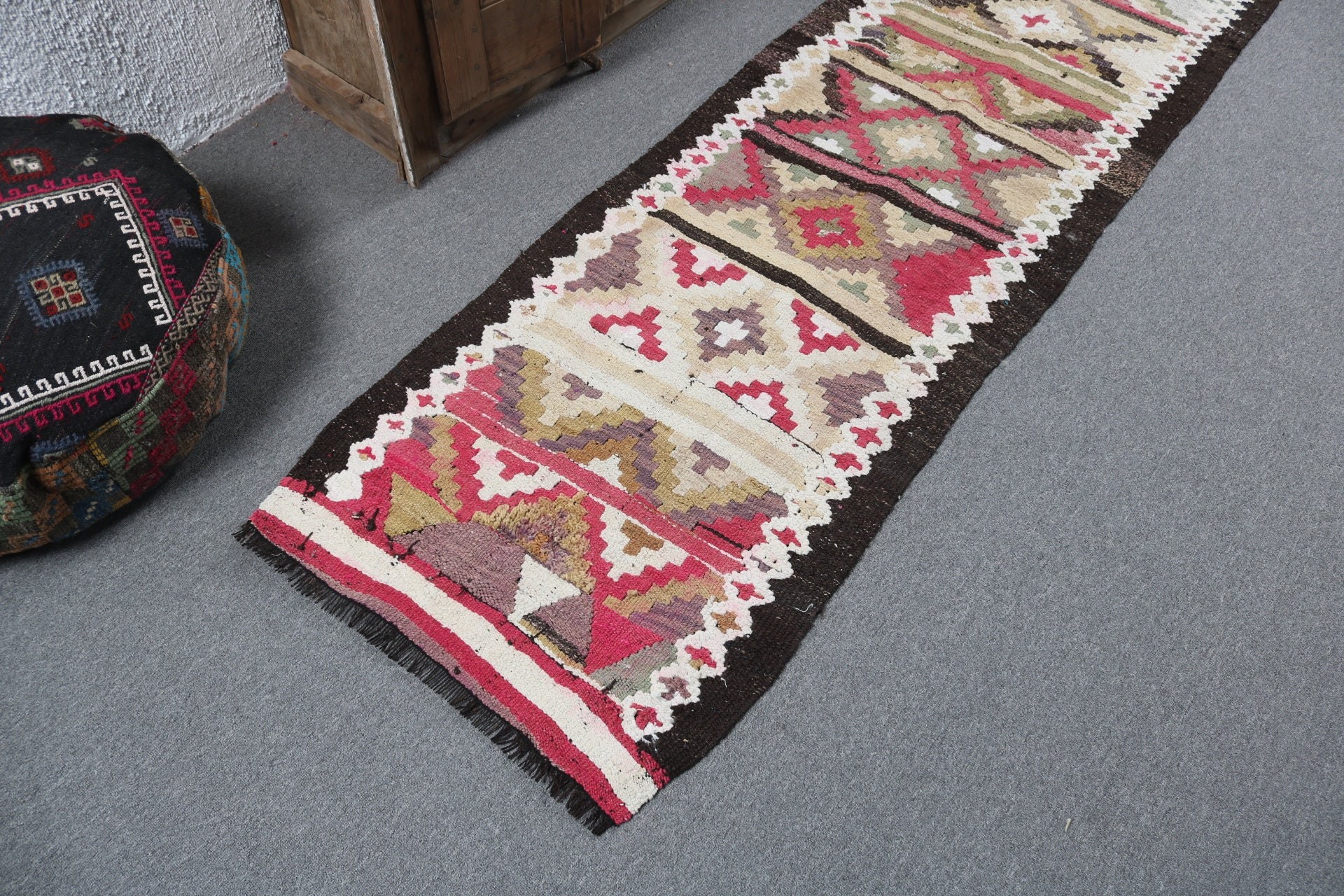 Wool Rug Runner Rugs, Kitchen Rugs, Geometric Rug, 2.3x8.5 ft Runner Rug, Vintage Rugs, Turkish Rugs, Moroccan Rug, Beige Handwoven Rugs