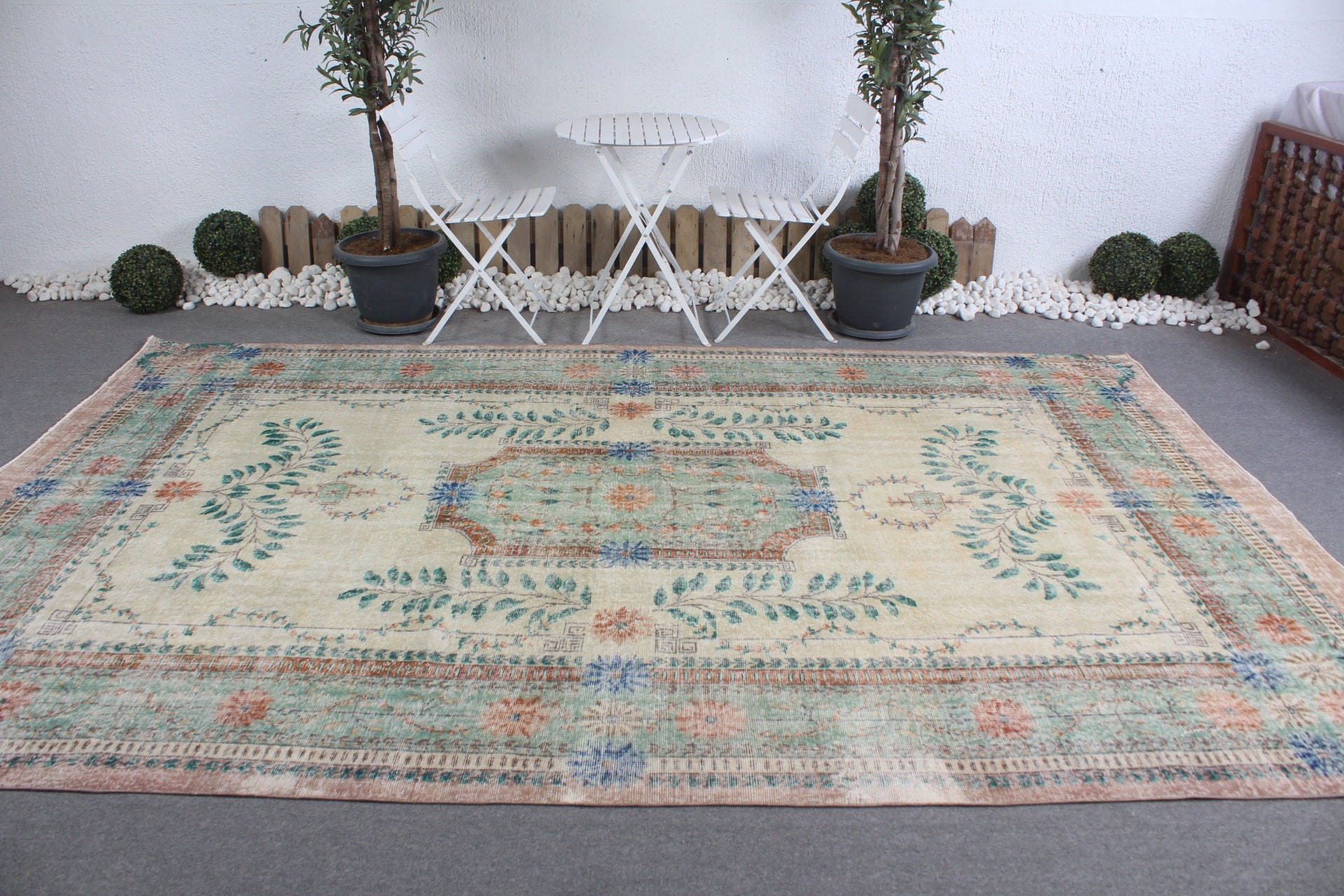 7.3x11.5 ft Büyük Boy Halı, Türk Halısı, Antika Halı, Vintage Halılar, Yeşil Yer Halısı, Oturma Odası Halıları, Anadolu Halıları, Sevimli Halı, Salon Halıları