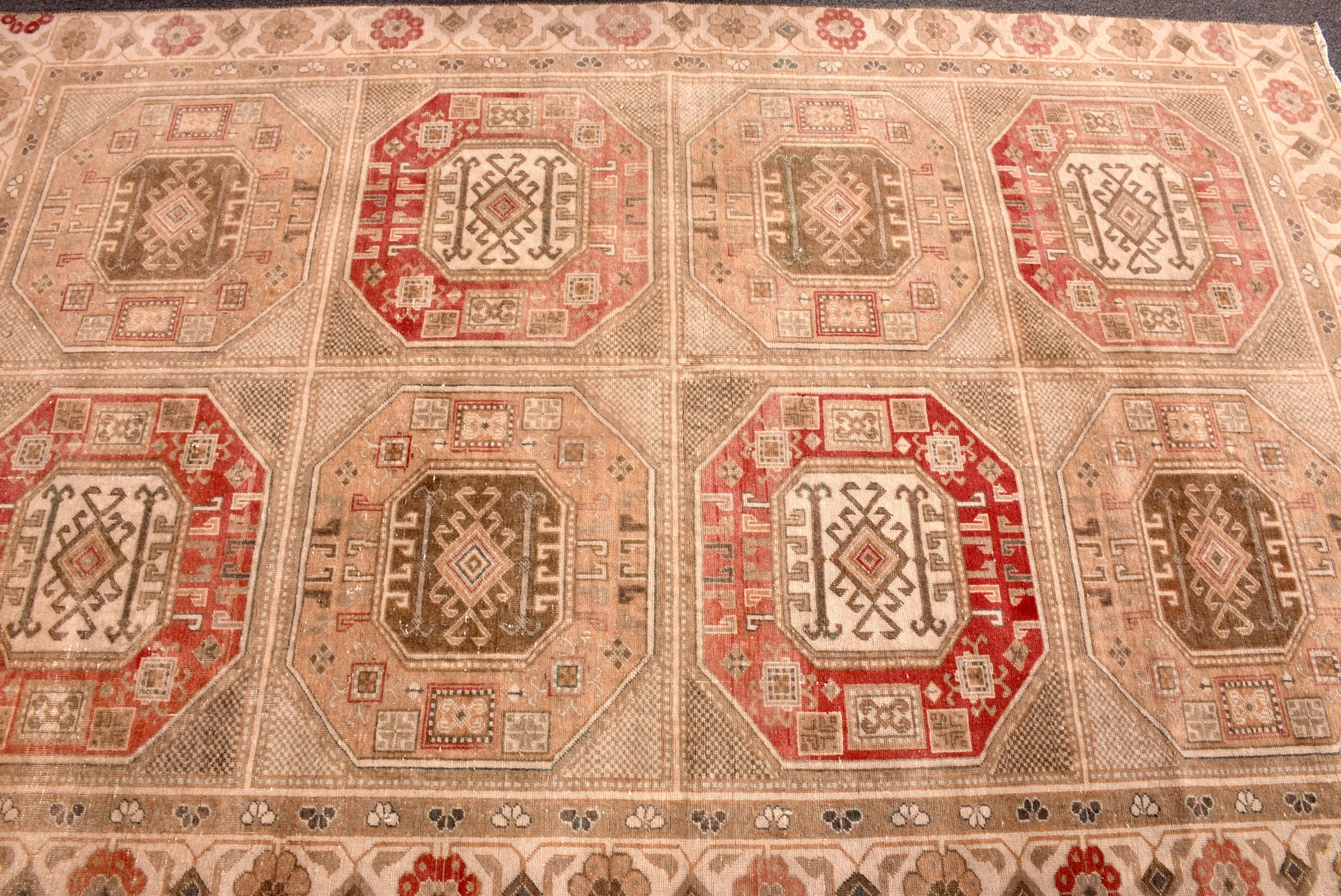 Türk Halısı, Mutfak Halıları, Mutfak Halıları, Bej Geometrik Halı, Vintage Halı, Ev Dekor Halıları, Türkiye Halıları, 4.4x7 ft Alan Halısı, Yatak Odası Halısı