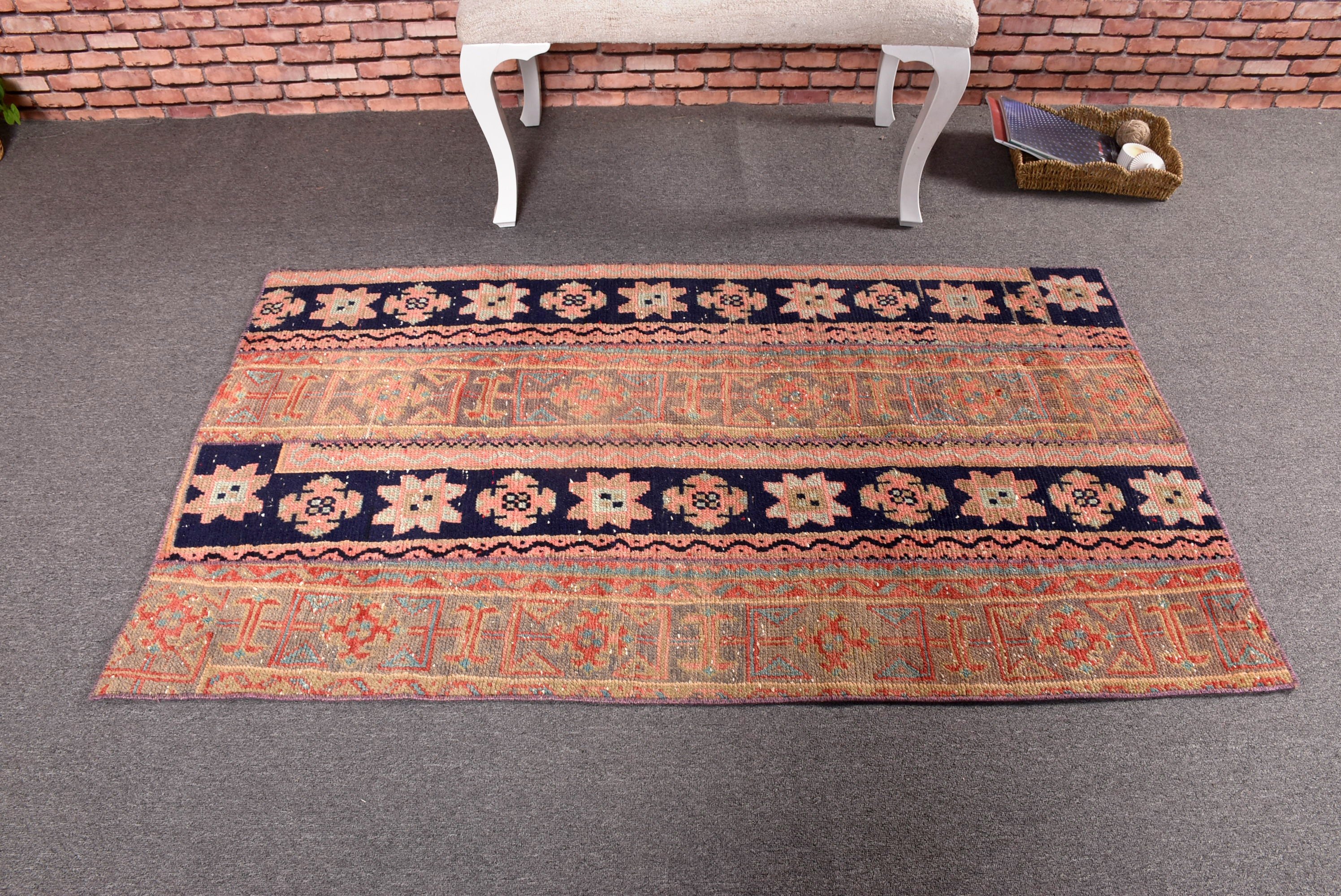 3.1x5.2 ft Aksan Halısı, Bildiri Halısı, Türk Halıları, Giriş Halıları, Boho Vurgu Halısı, Düz Dokuma Halı, Vintage Halı, Etnik Halı, Pembe El Dokuma Halı