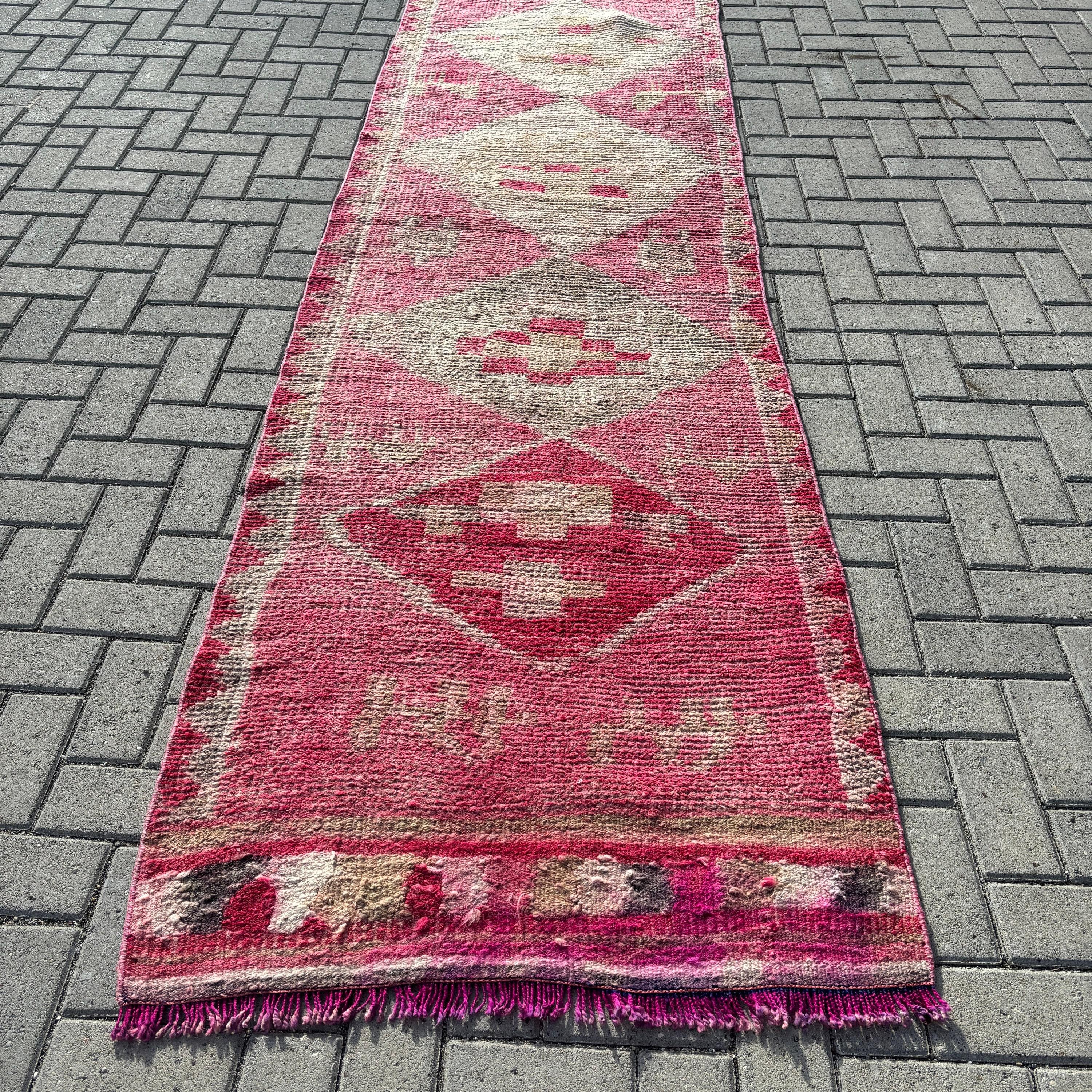 Vintage Runner Halı, Vintage Halı, Yer Halıları, Havalı Halı, Türk Halısı, Pembe 2.9x10.2 ft Runner Halısı, Koridor Halısı, Anadolu Halısı