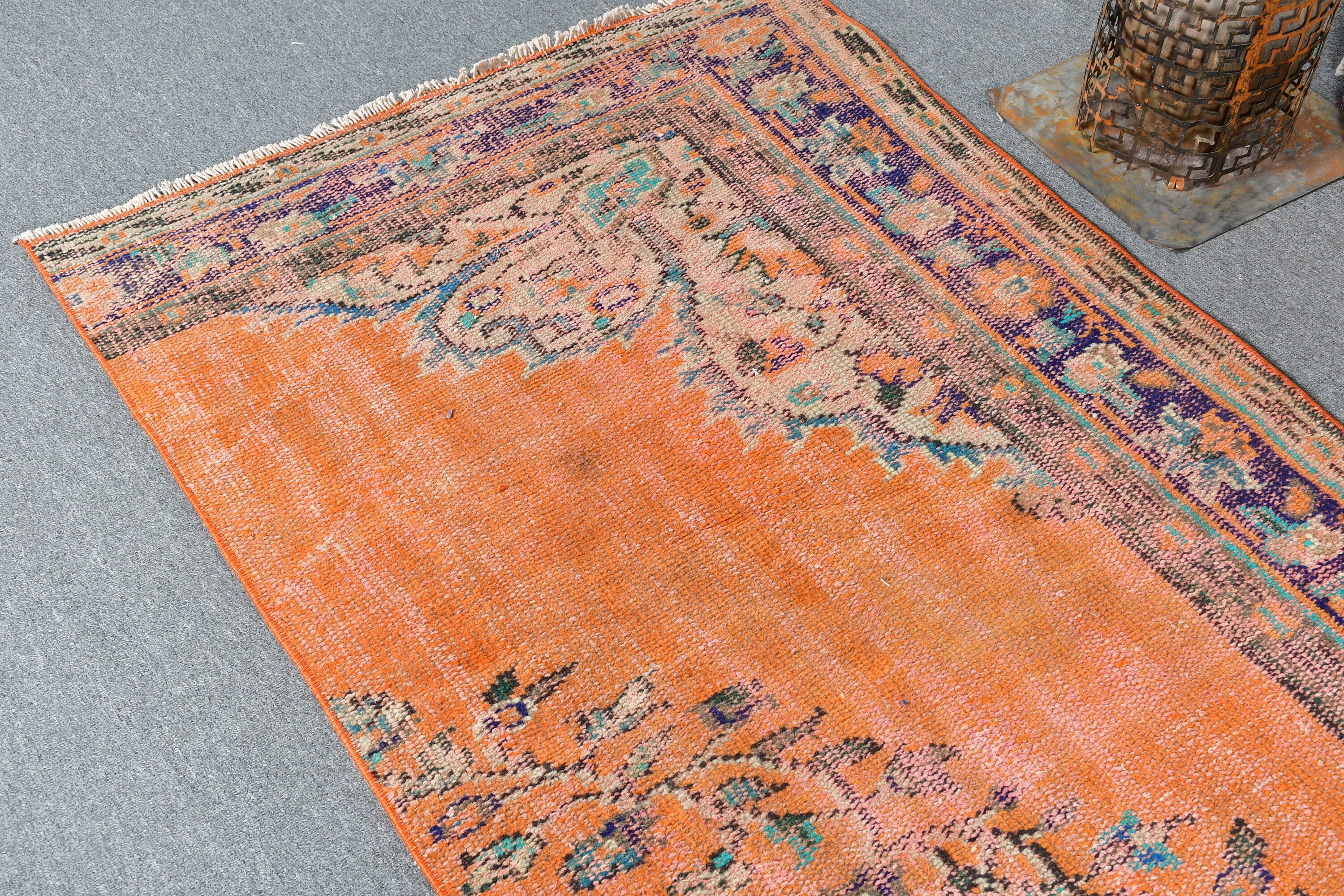 Turkish Rugs, Orange Oriental Rug, 2.9x9.5 ft Runner Rug, Hallway Rugs, Vintage Rug, Stair Rug, Rugs for Stair, Kitchen Rug