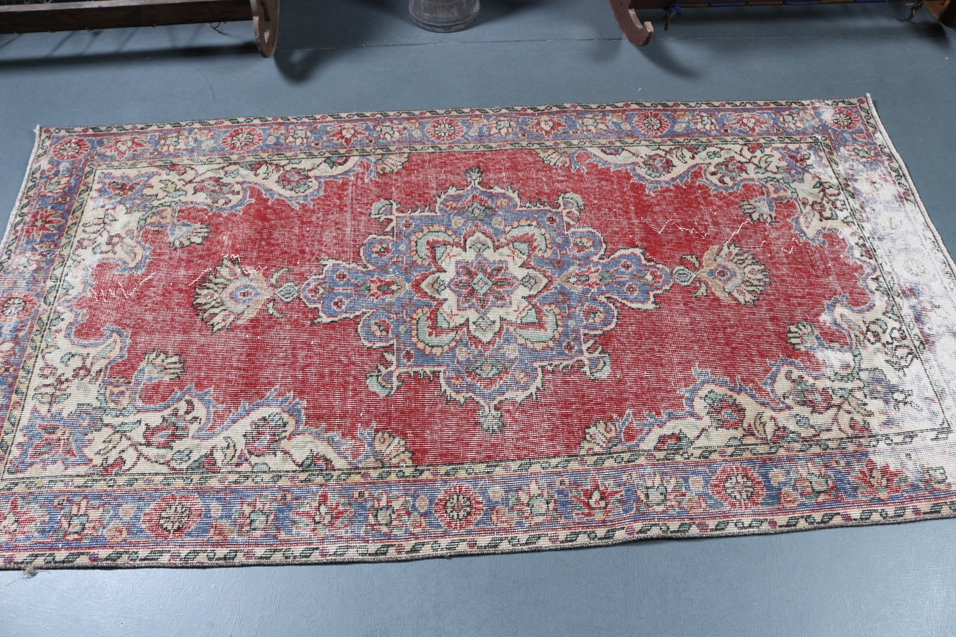 Vintage Rug, Red Cool Rugs, Indoor Rug, Cool Rug, Oriental Rug, Turkish Rugs, Rugs for Area, Vintage Decor Rugs, 3.6x6.9 ft Area Rugs