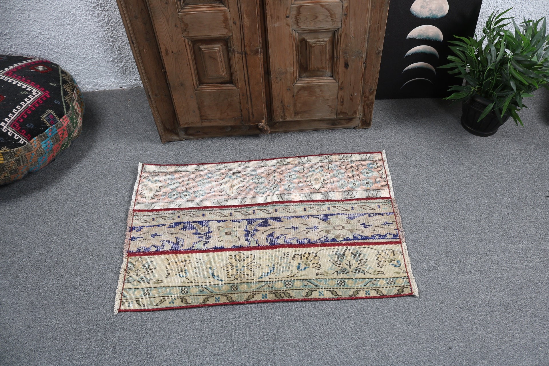 Oushak Halıları, Yeşil 2x3,1 ft Küçük Halı, Vintage Halı, Türk Halıları, Küçük Alan Halısı, Araba Paspas Halıları, Modern Halılar