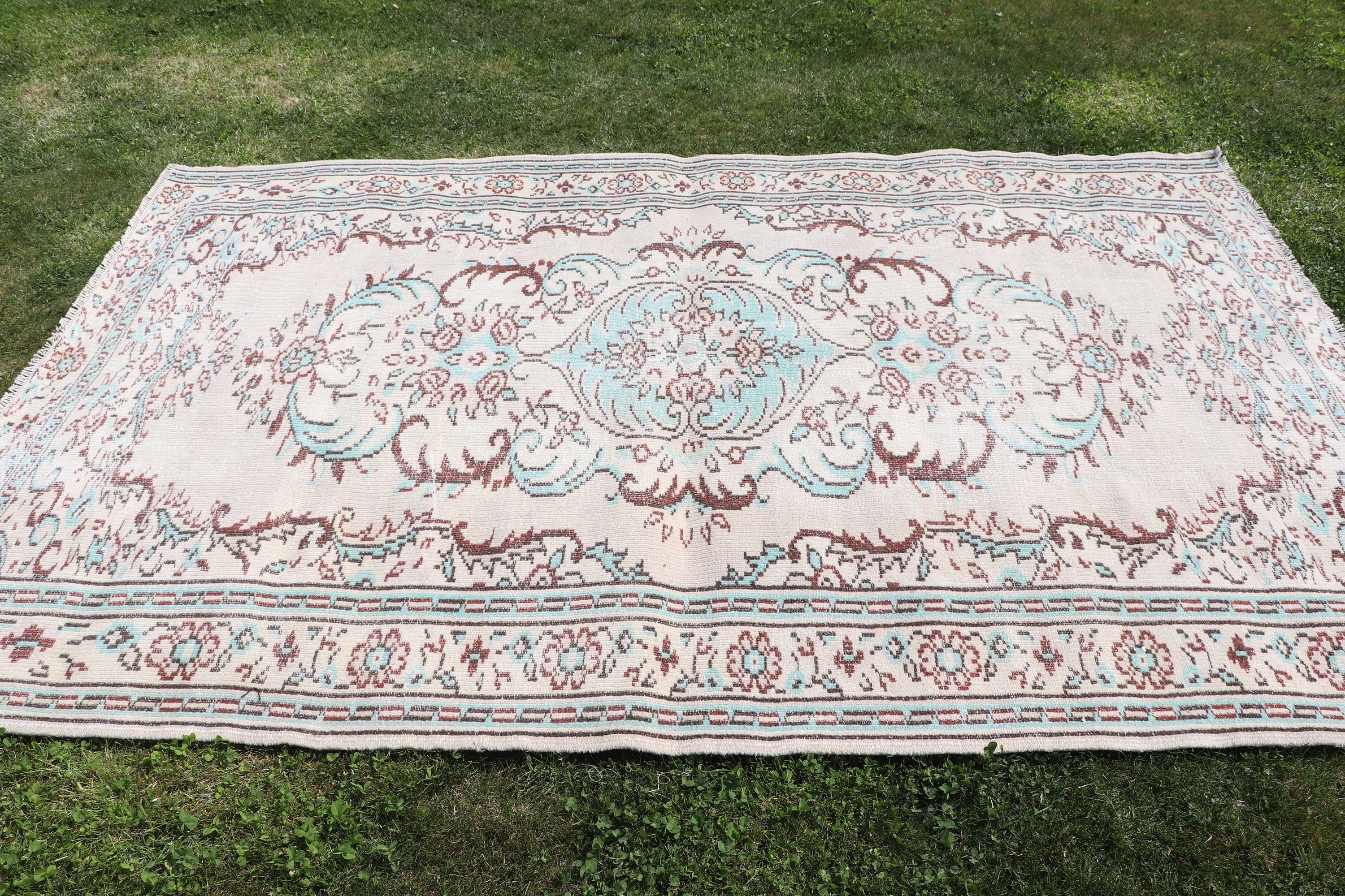 Yün Halı, Vintage Halı, Fas Halıları, Sanatsal Halılar, Yatak Odası Halısı, 5.6x8.7 ft Büyük Halılar, Büyük Vintage Halı, Türk Halıları, Bej Antika Halı