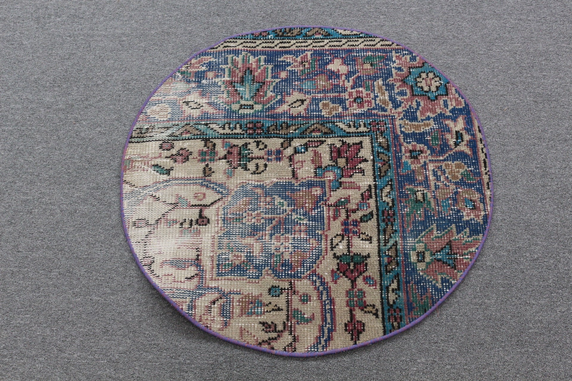 Vintage Halı, Banyo Halısı, Yurt Halısı, Yatak Odası Halısı, 2,6x2,6 ft Küçük Halı, Türk Halıları, Mutfak Halıları, Mavi Oushak Halısı, Havalı Halılar, Mutfak Halısı