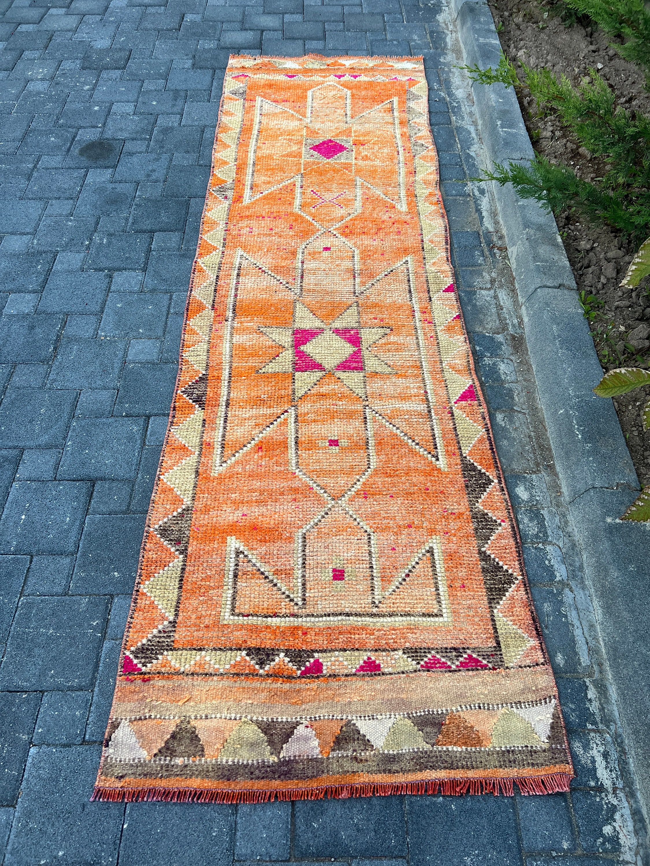 Yün Yolluk Halıları, 2.9x10 ft Yolluk Halısı, Anadolu Halısı, Yer Halıları, Turuncu Mutfak Halısı, Vintage Halılar, Merdiven Halıları, Türk Halısı