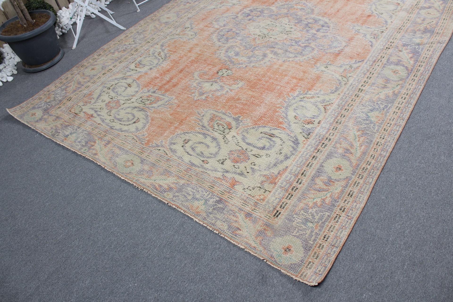 Salon Rugs, Antique Rug, Turkish Rug, Rugs for Bedroom, 6.9x9.8 ft Large Rugs, Orange Moroccan Rugs, Bedroom Rugs, Vintage Rugs, Aztec Rugs