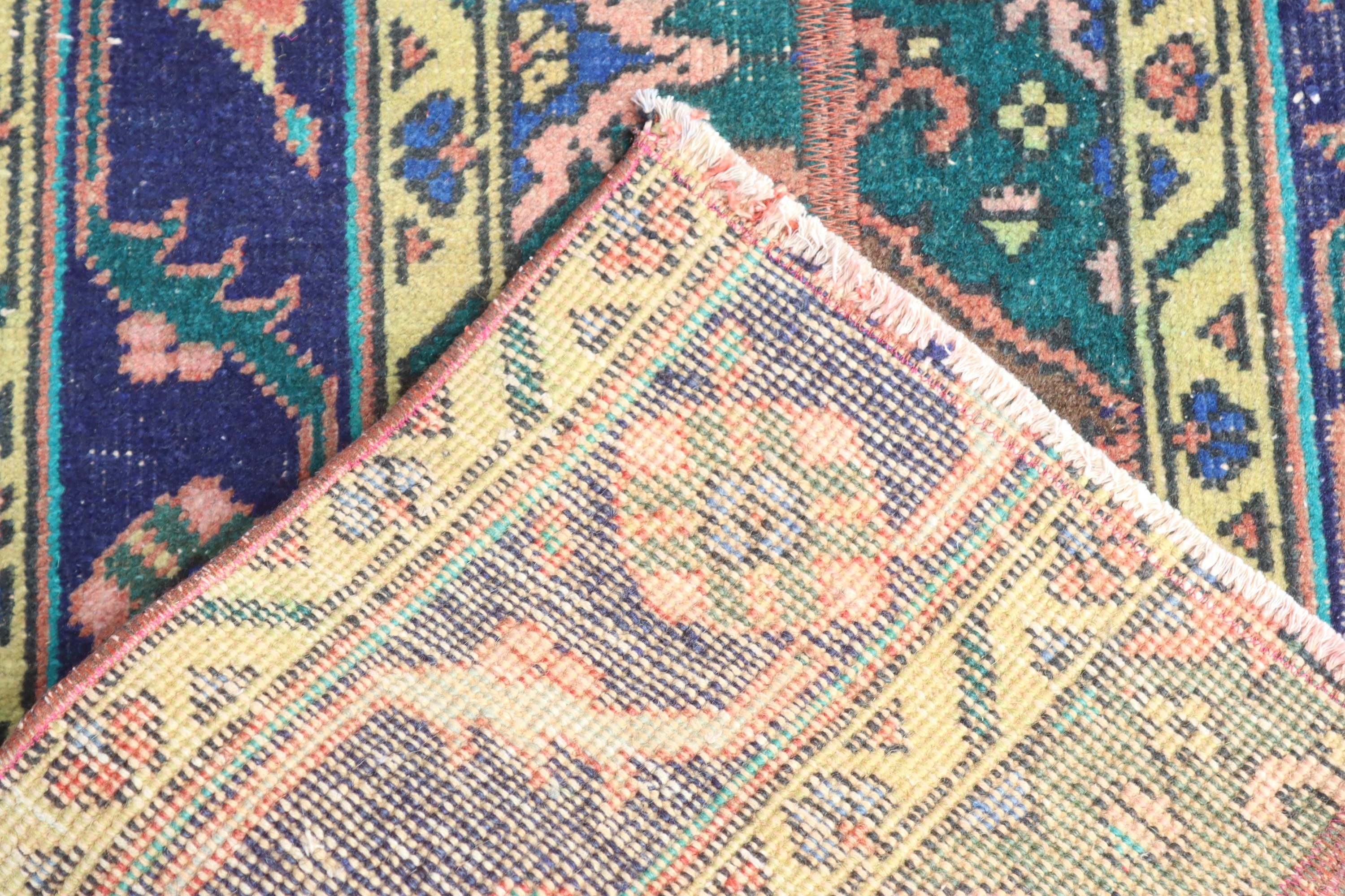 Türk Halısı, 2x11.1 ft Runner Halıları, Mavi Boho Halıları, Vintage Runner Halıları, Lüks Halı, Düz Dokuma Halı, Vintage Halı, Beni Ourain Runner Halısı