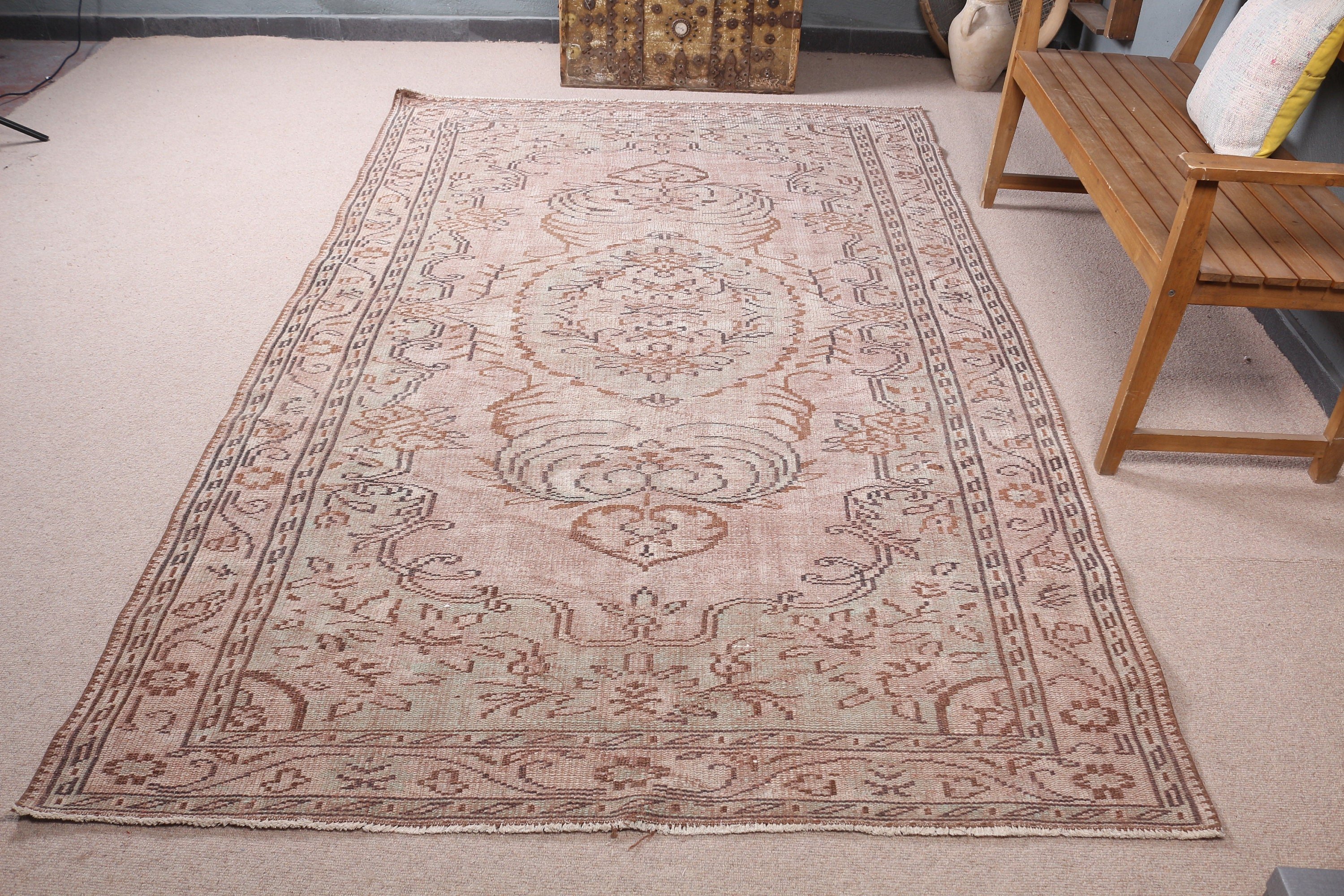 Bej Havalı Halılar, 5.5x9 ft Büyük Halı, Yatak Odası Halısı, Ev Dekor Halıları, Türk Halısı, Oushak Halısı, Salon Halısı, Vintage Halı, Oturma Odası Halıları