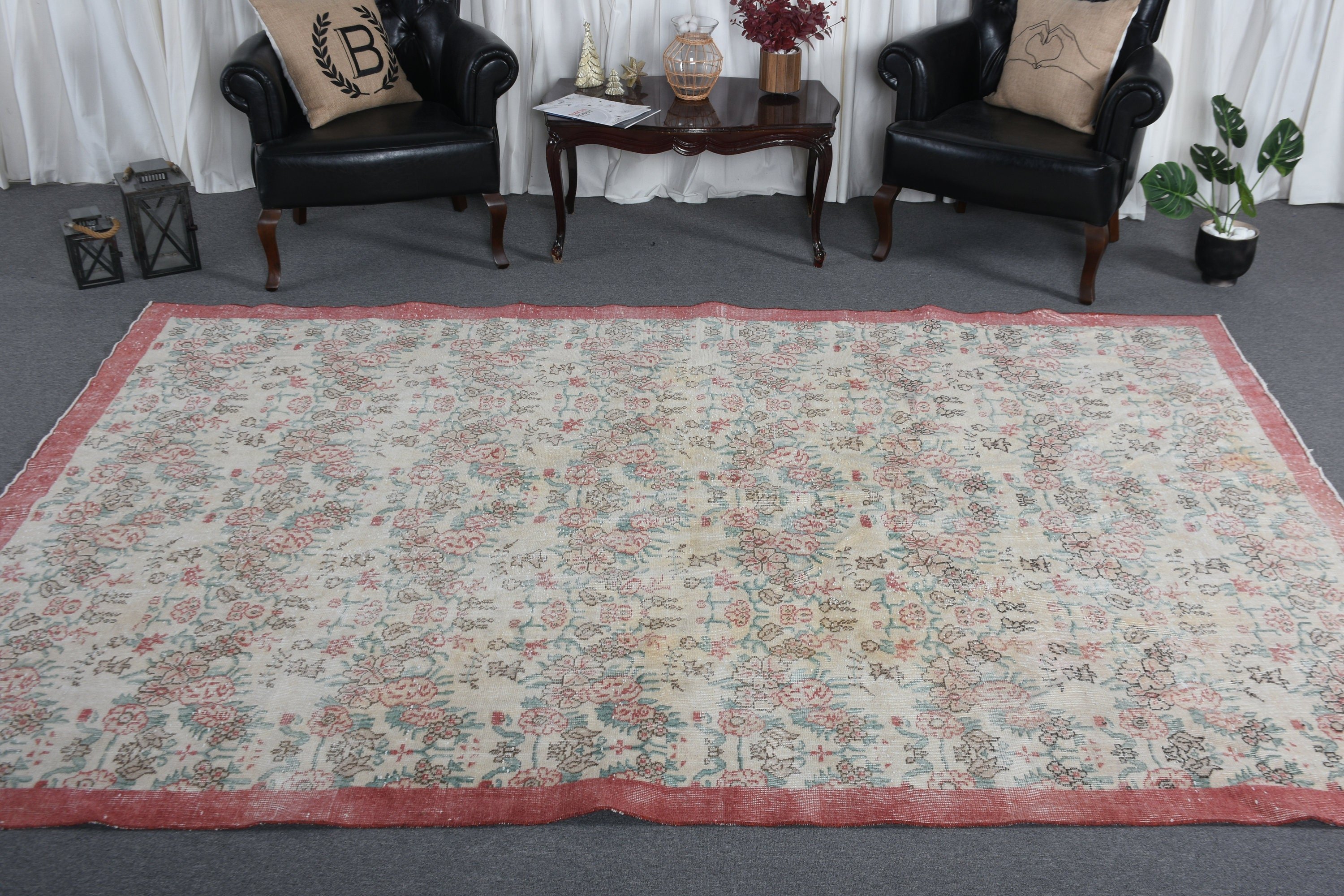 Red Oriental Rug, Floor Rug, Moroccan Rugs, Rugs for Salon, Salon Rug, 7x10.2 ft Oversize Rug, Vintage Rugs, Turkish Rug, Dining Room Rugs