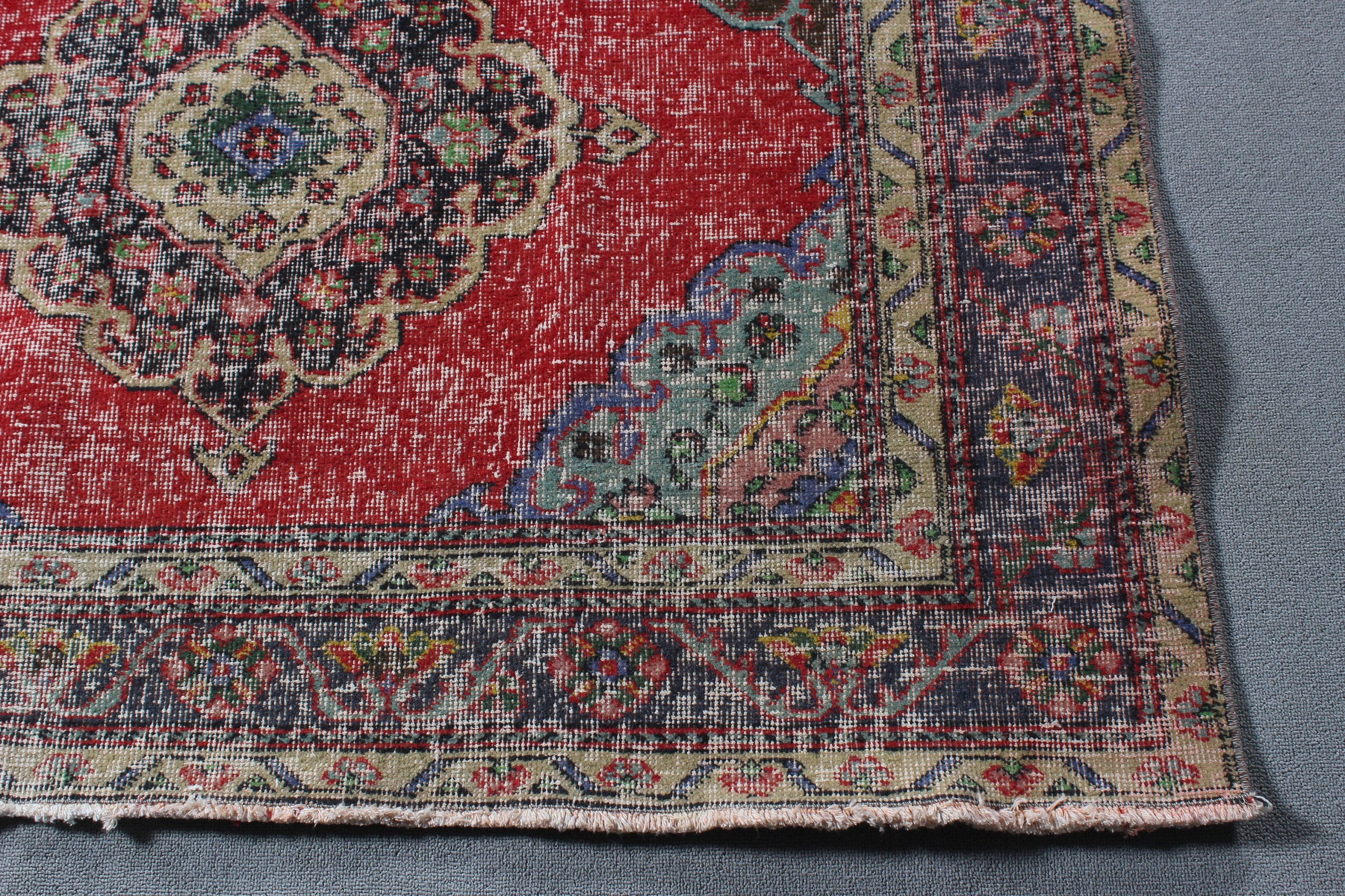 Red Bedroom Rug, Floor Rugs, 4.7x12.4 ft Runner Rug, Bedroom Rug, Kitchen Rugs, Oriental Rugs, Long Runner Rug, Turkish Rug, Vintage Rug