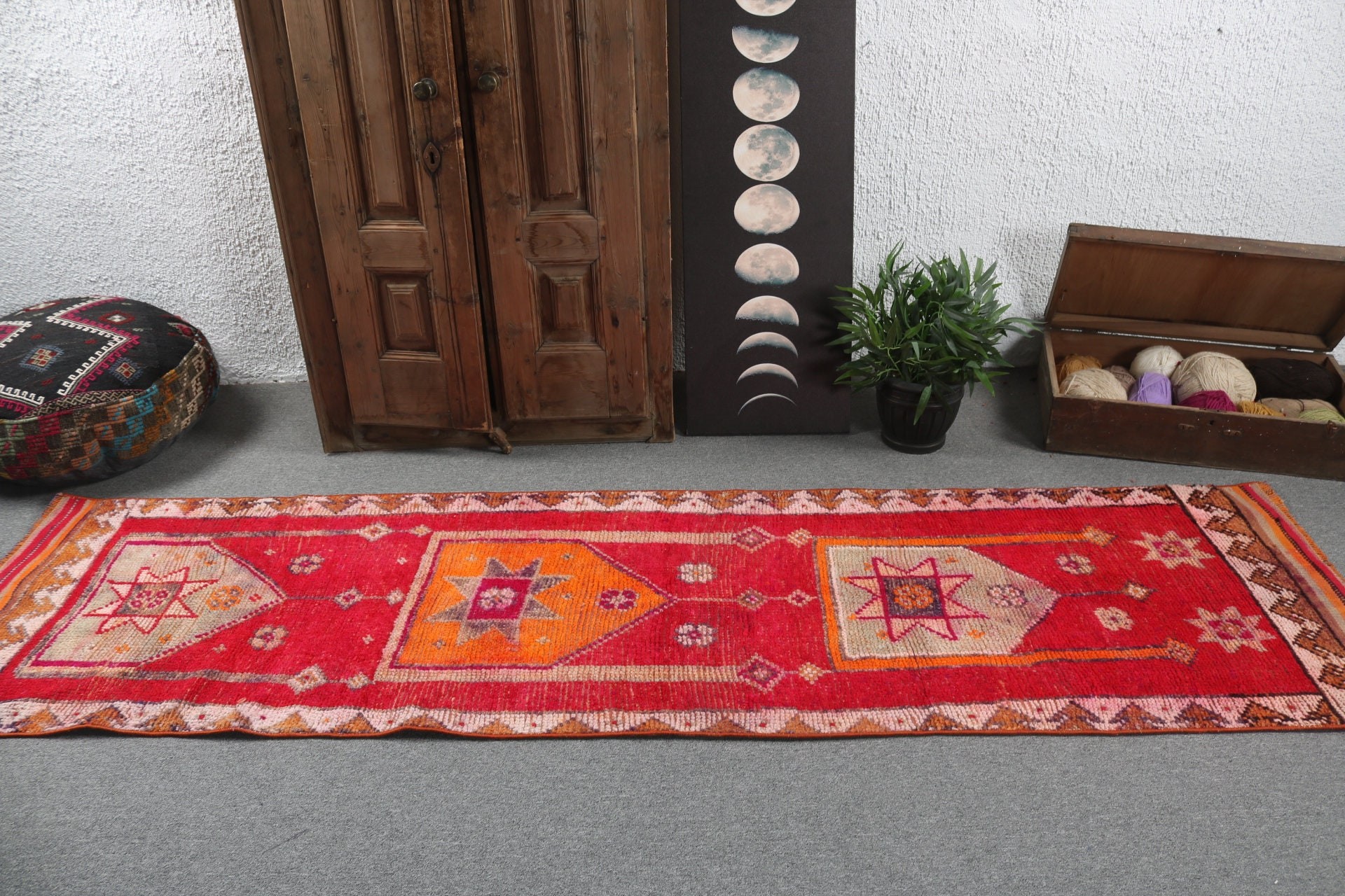 2.5x9.3 ft Runner Rugs, Turkish Rugs, Red Antique Rug, Home Decor Rug, Beni Ourain Runner Rug, Modern Rugs, Vintage Rugs, Corridor Rugs