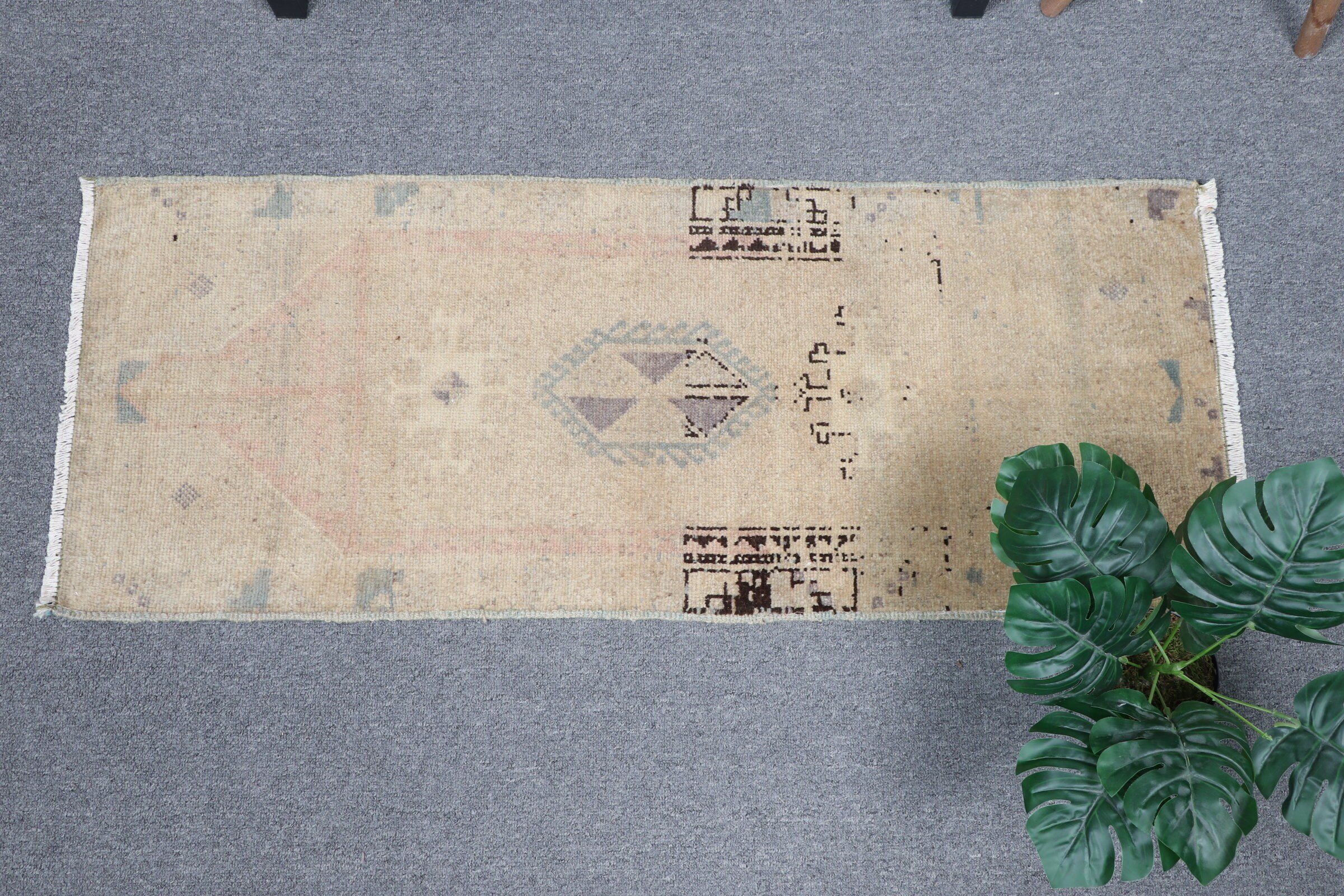 Oriental Rug, Kitchen Rugs, Beige  1.4x3.5 ft Small Rugs, Nursery Rug, Tribal Rug, Vintage Rug, Bedroom Rugs, Turkish Rug