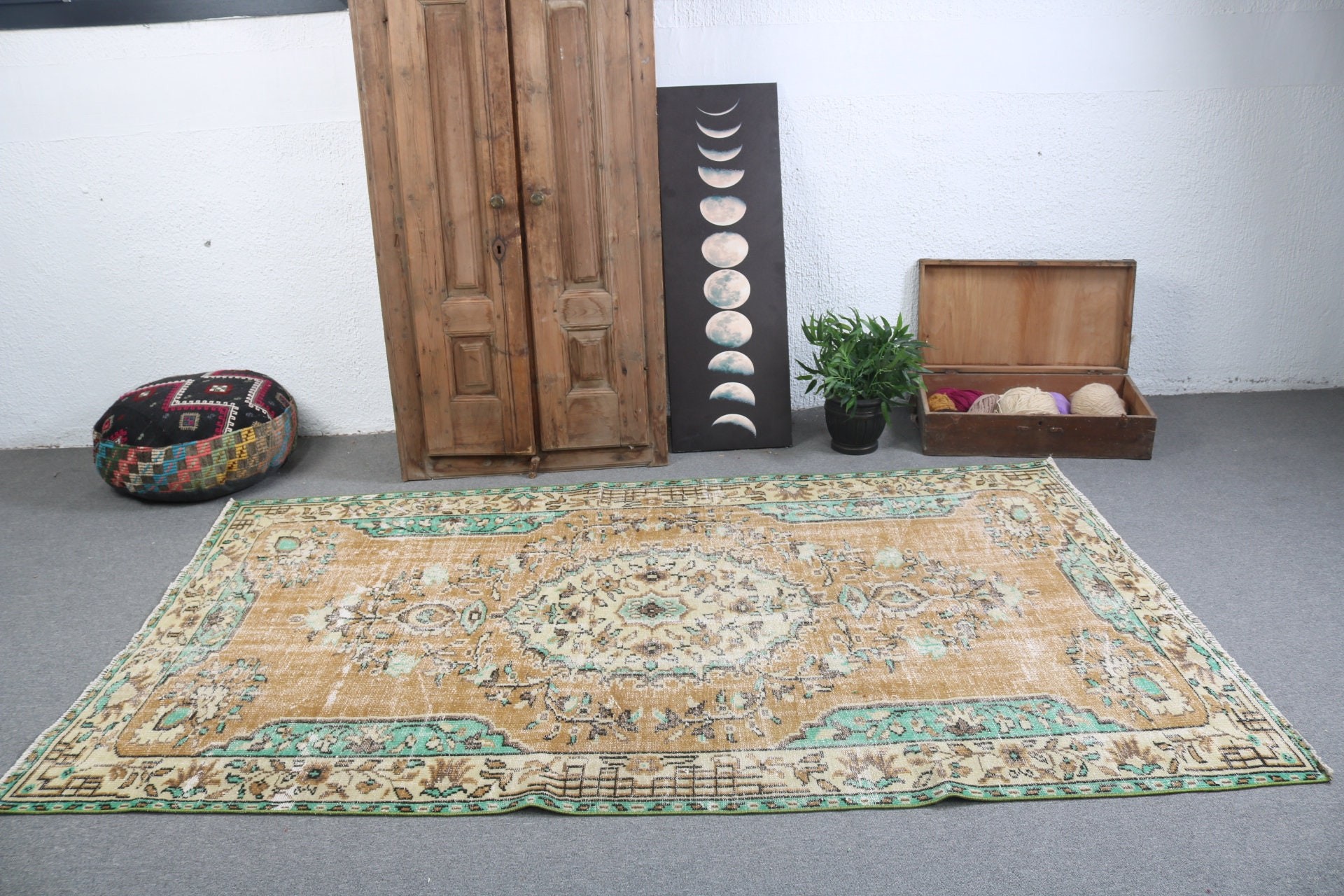 Kahverengi Modern Halı, Vintage Halı, Türk Halıları, Ev Dekorasyonu Halıları, 4.9x8.6 ft Büyük Halılar, Büyük Boho Halıları, El Dokuma Halı, Yemek Odası Halısı