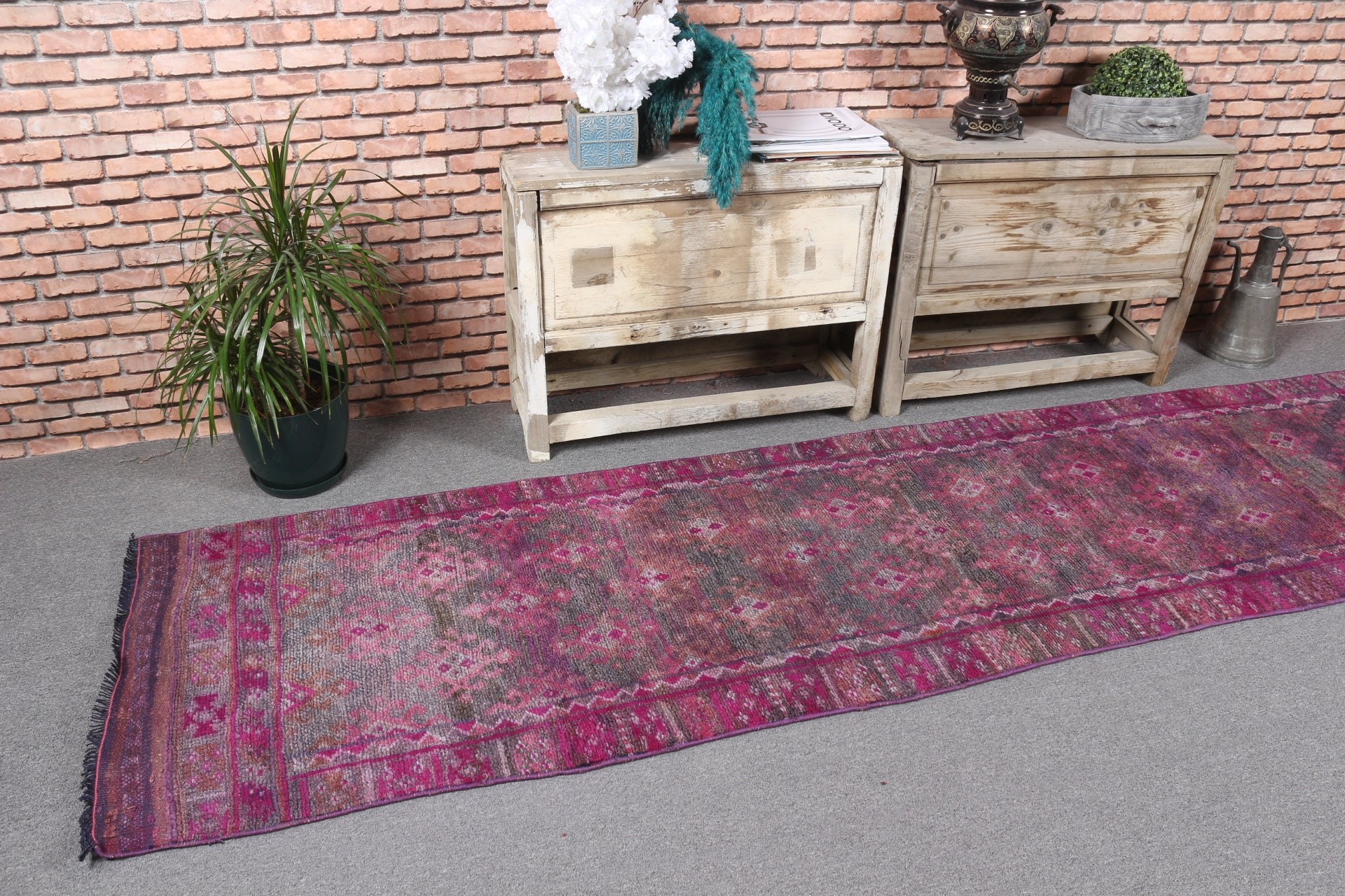 Abstract Rug, 2.5x10.7 ft Runner Rug, Moroccan Rug, Purple Bedroom Rug, Hallway Rug, Stair Rugs, Turkish Rug, Vintage Rugs, Oriental Rugs