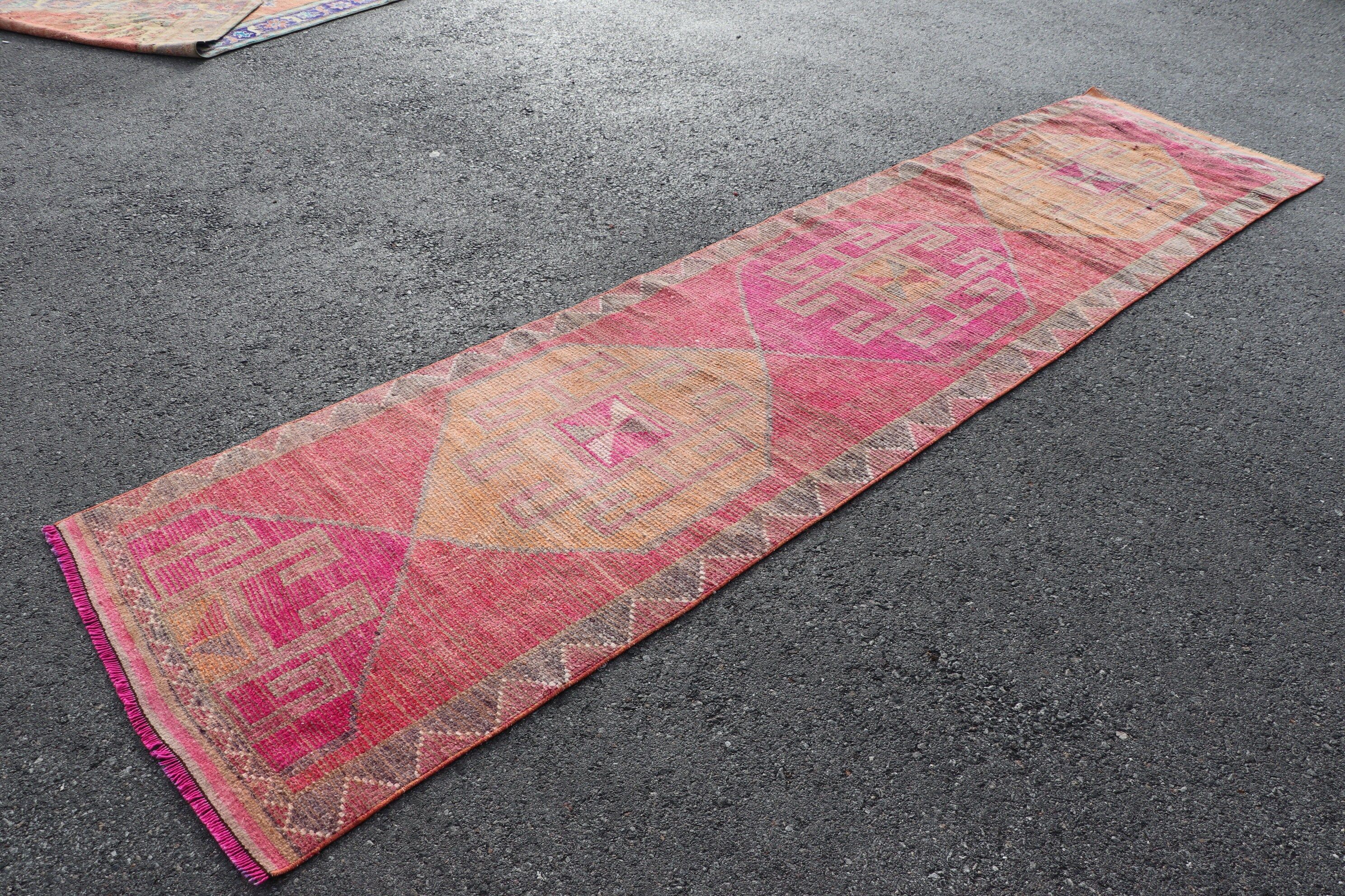 Koridor Halıları, Pembe Oryantal Halılar, Vintage Halı, Antika Halı, Sanat Halıları, Türk Halısı, 3.1x12.5 ft Koşucu Halıları, Merdiven Halısı