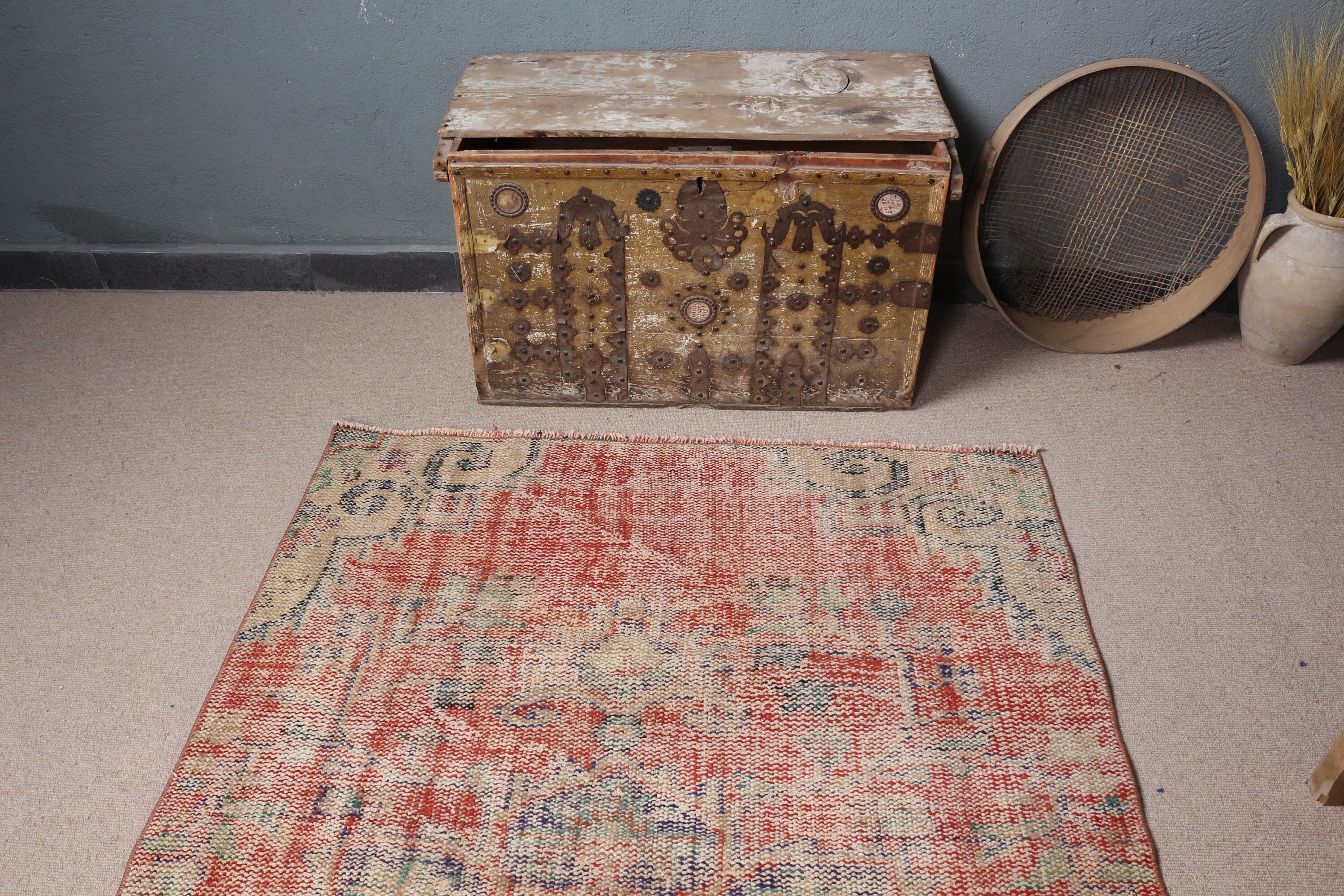 4.1x6.7 ft Area Rugs, Vintage Rug, Red Wool Rug, Kitchen Rugs, Turkish Rug, Turkey Rug, Home Decor Rug, Rugs for Area, Oriental Rug