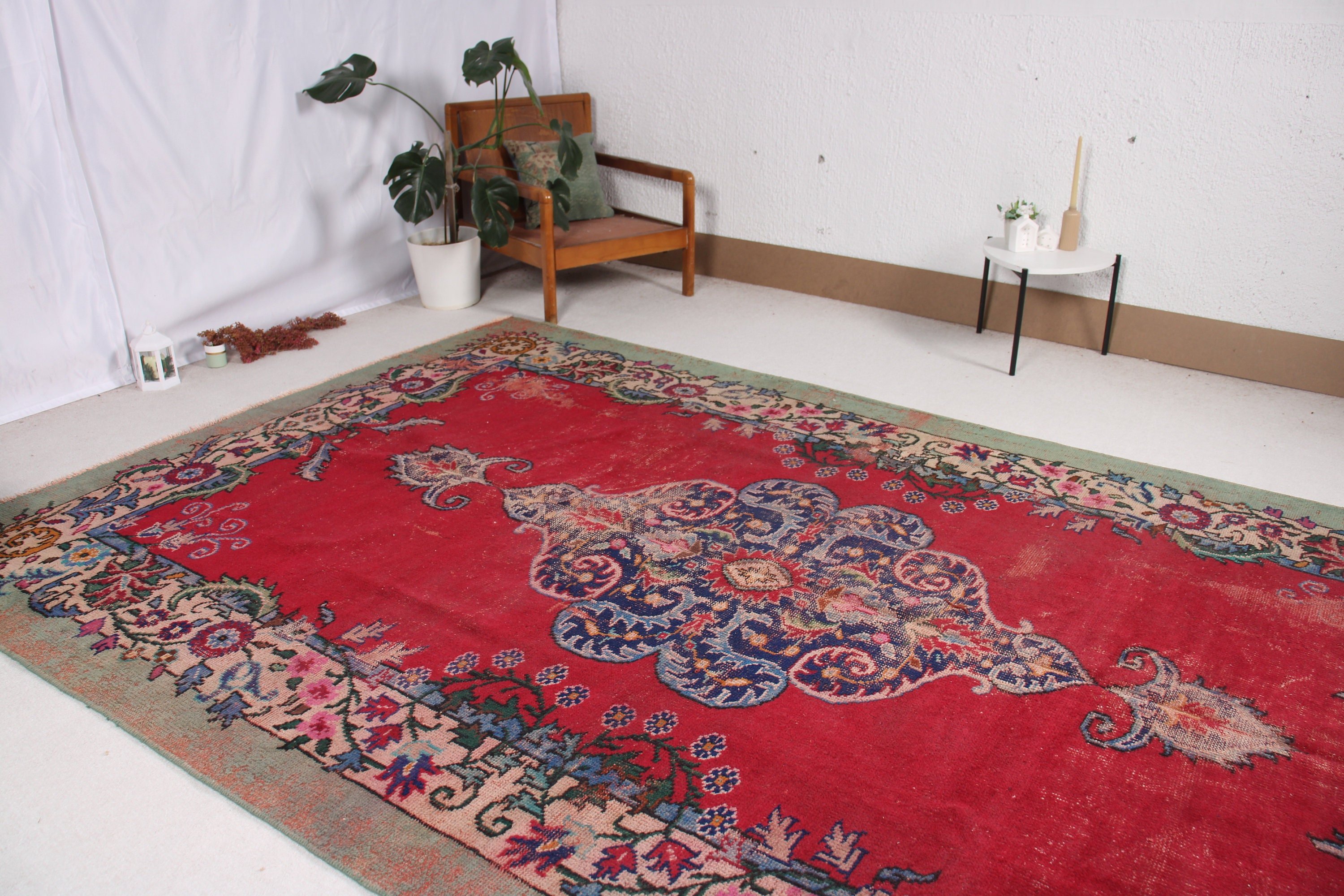 Rugs for Salon, Vintage Rugs, Geometric Rugs, Saloon Rug, 7.2x11.3 ft Oversize Rug, Salon Rugs, Turkish Rugs, Cool Rug, Red Anatolian Rugs