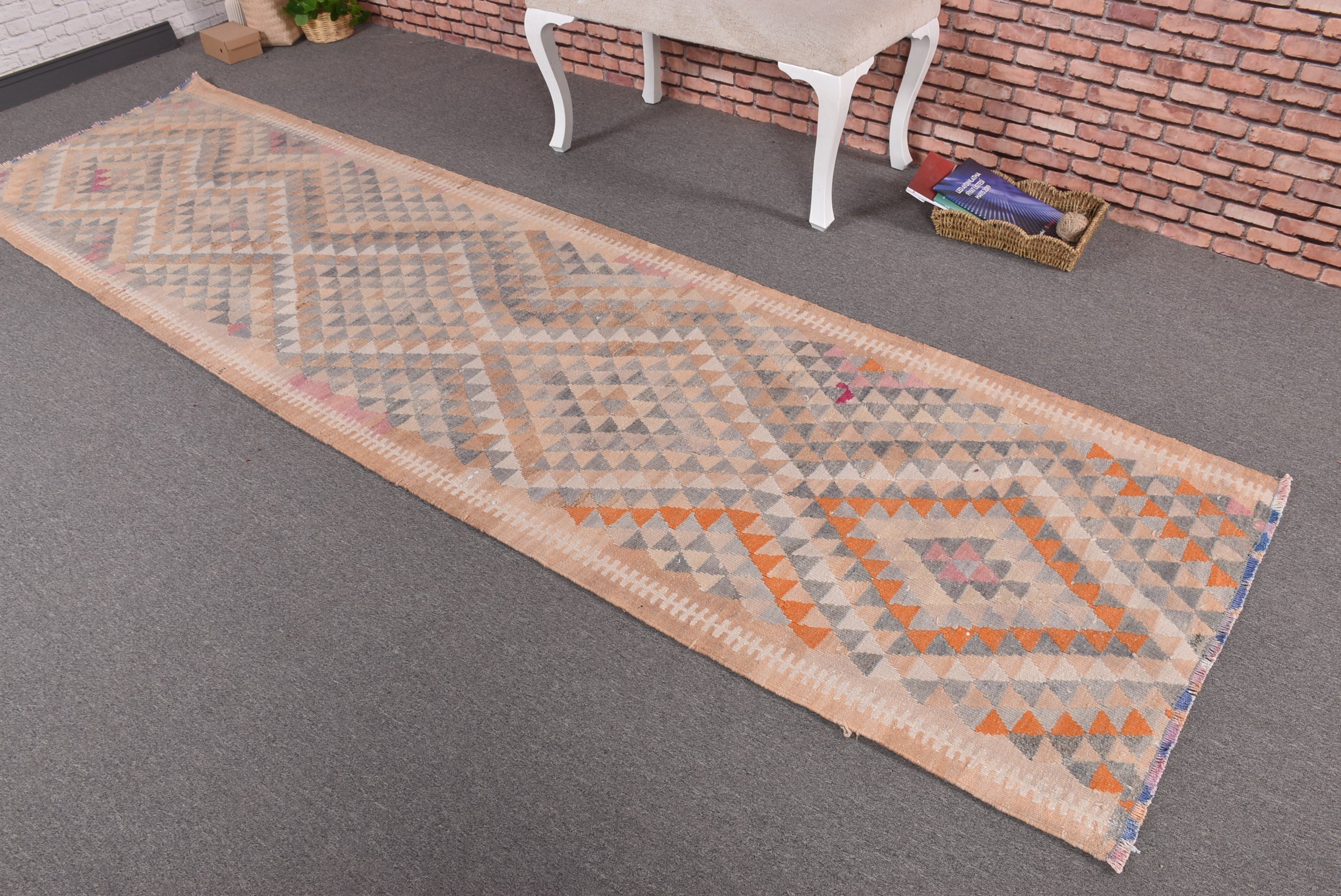 Vintage Rug, Kilim, Turkish Rugs, Vintage Runner Rug, Cool Rugs, 2.9x10.9 ft Runner Rug, Beige Flatweave Rugs, Hallway Rug, Statement Rug