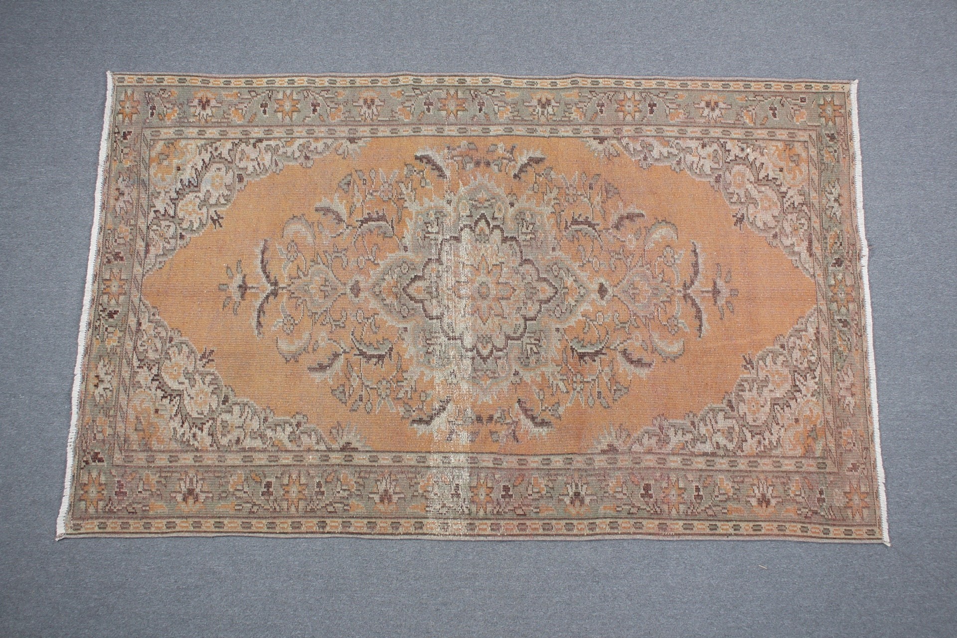 Salon Halısı, Oturma Odası Halısı, Türk Halıları, 5.3x8.5 ft Büyük Halılar, Fas Halısı, Yatak Odası Halıları, Turuncu Yün Halı, Vintage Halı, Salon Halıları