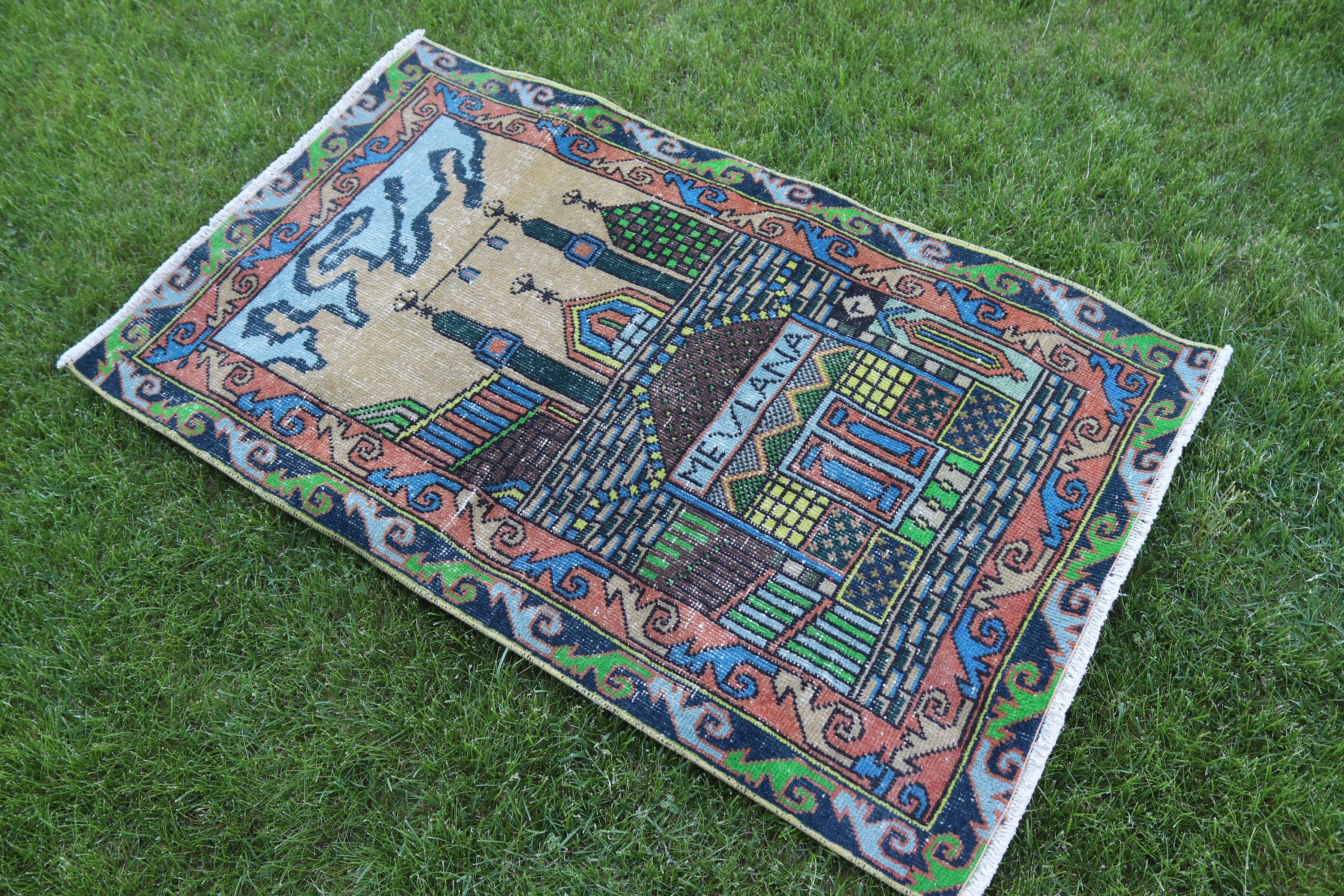 2.5x4.1 ft Küçük Halı, Boho Halı, Yeşil Yer Halısı, Banyo Halıları, Türk Halıları, Yatak Odası Halıları, Vintage Halılar, Çocuk Halısı, Modern Halılar