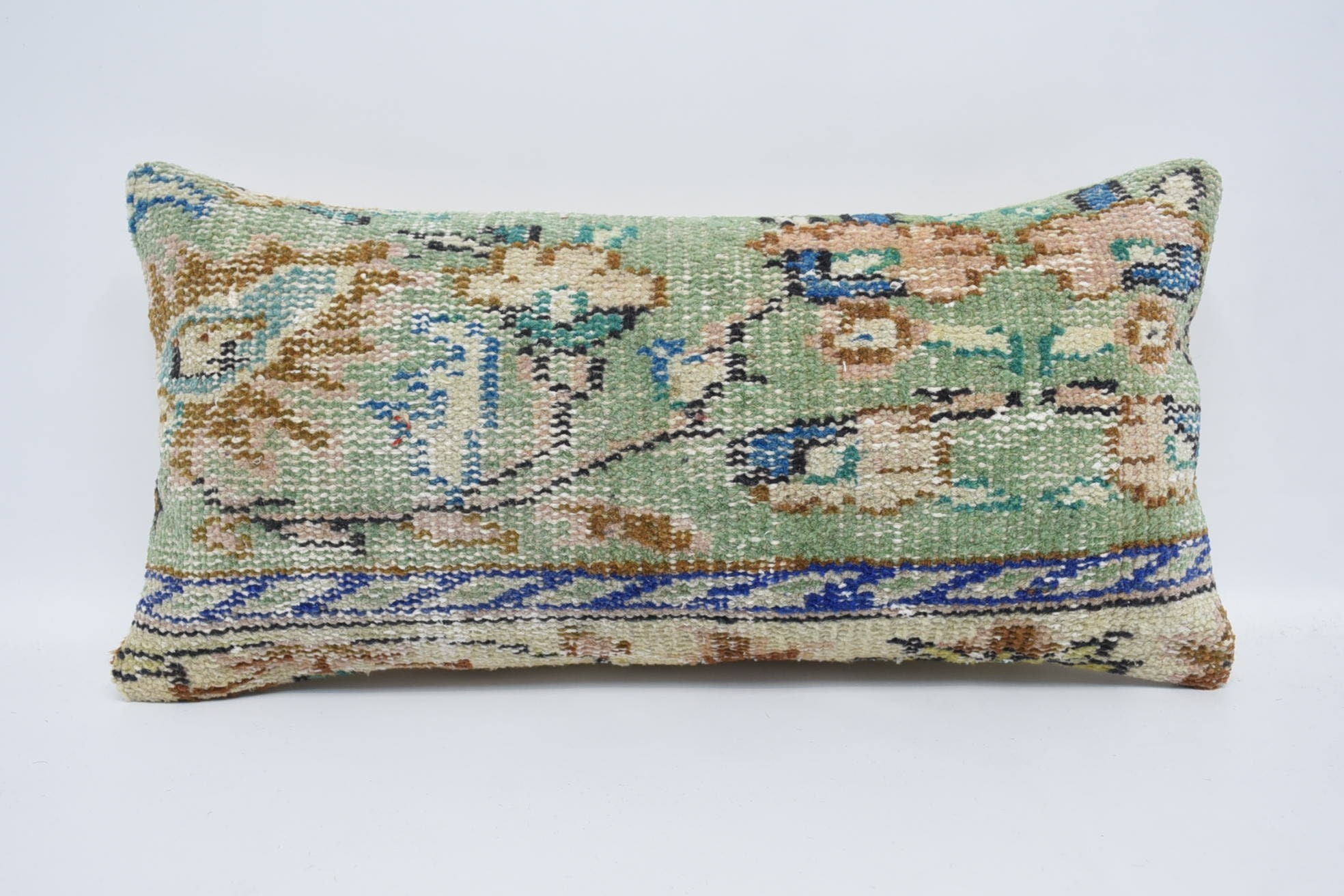 Throw Kilim Pillow, Kilim Cushion Sham, Garden Pillow, Pet Cushion, 12"x24" Green Pillow Sham, Interior Designer Pillow