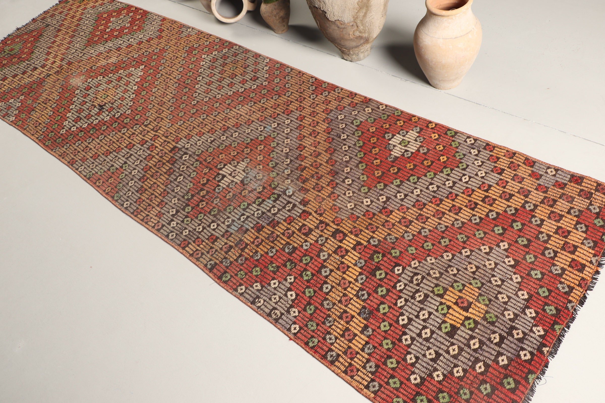 Koridor Halısı, Antika Halı, 3x9.8 ft Yolluk Halısı, Türk Halısı, Kırmızı Anadolu Halısı, Kilim, Mutfak Halısı, Parlak Halı, Vintage Halılar