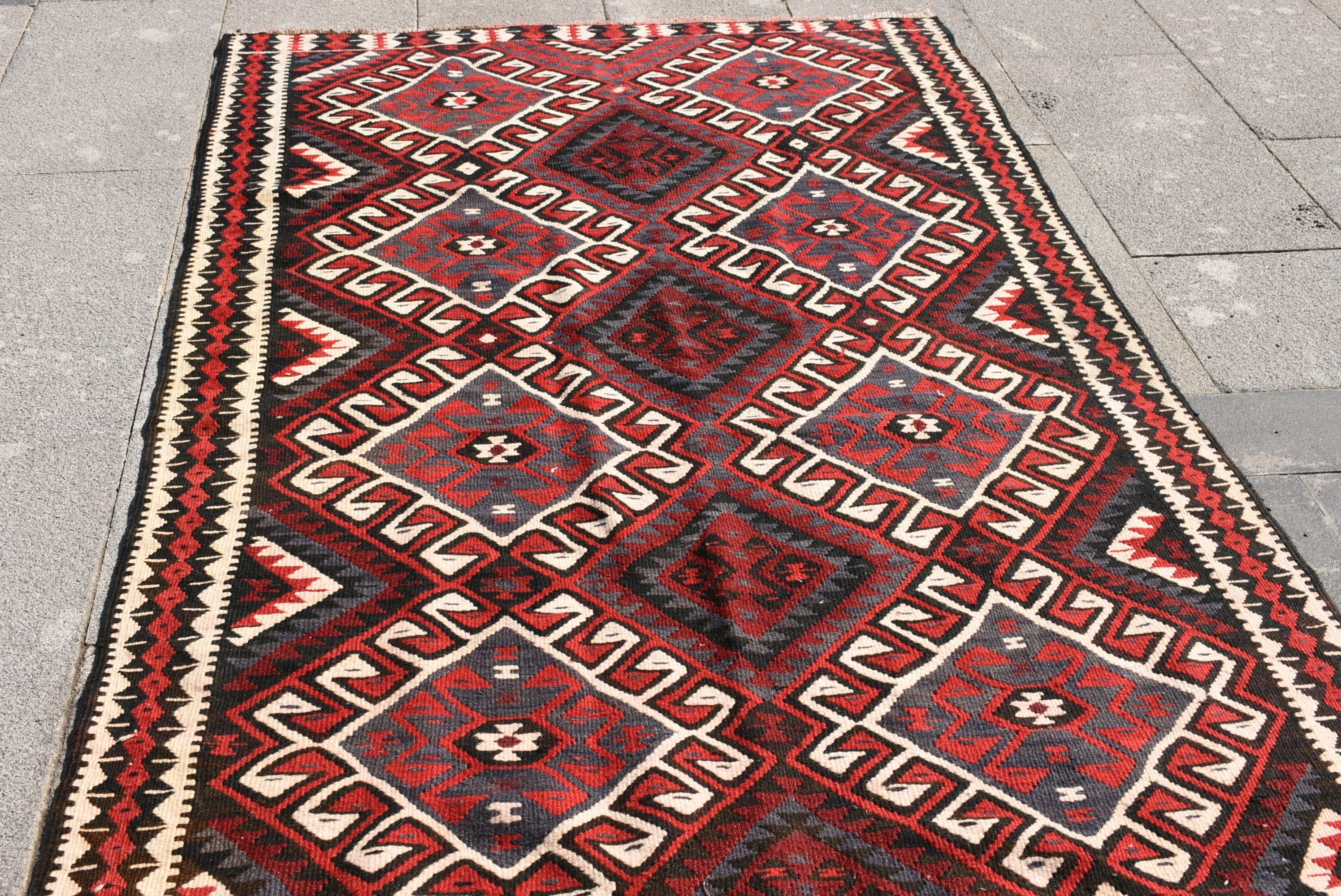 Nursery Rug, Dining Room Rugs, Turkish Rugs, Cool Rug, Bright Rugs, 3.7x7.1 ft Area Rug, Vintage Rug, Red Moroccan Rug, Kilim