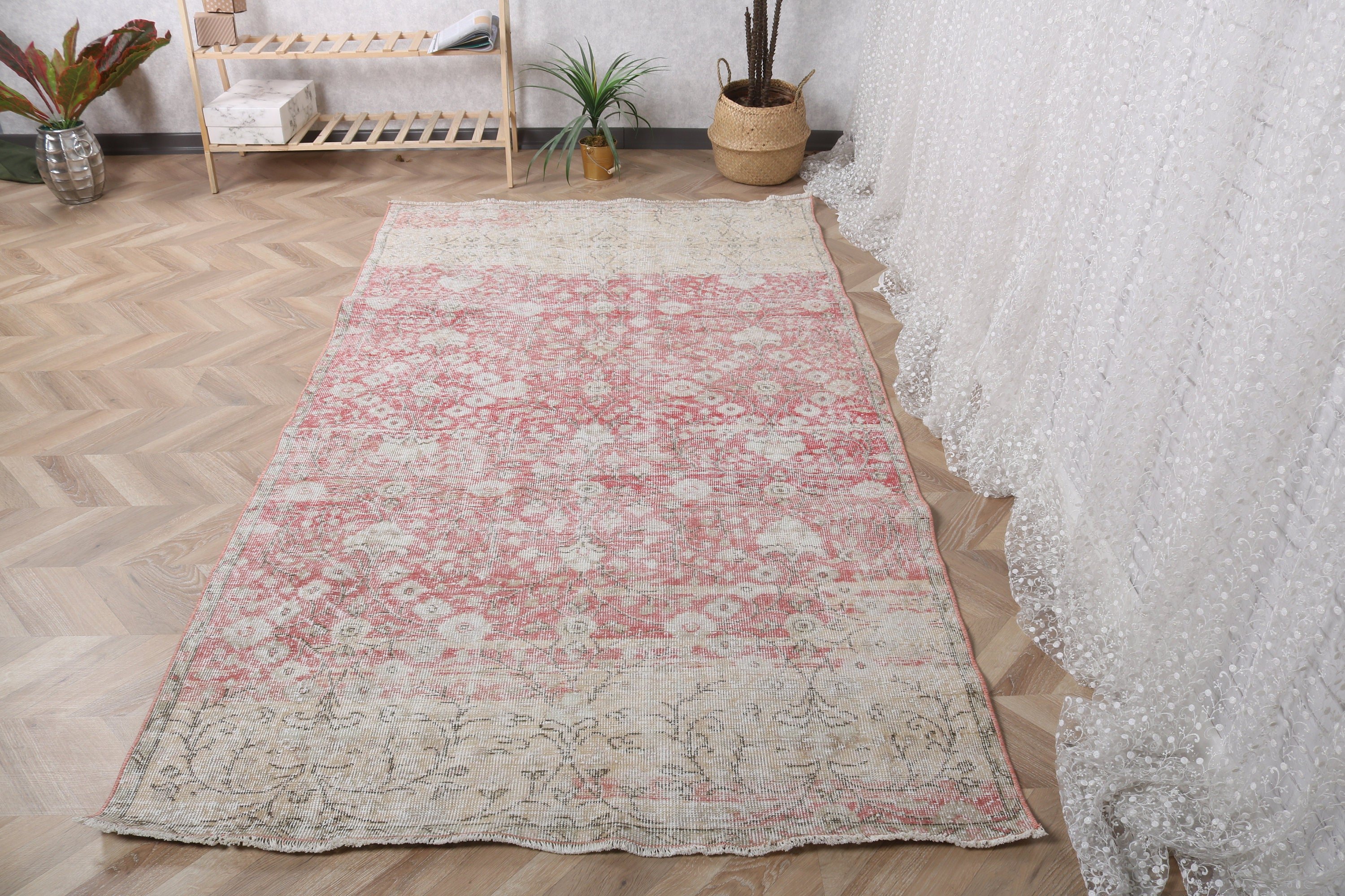 Floor Rug, 4.5x8.1 ft Area Rugs, Turkish Rugs, Bedroom Rug, Pink Kitchen Rugs, Vintage Rug, Office Rugs, Boho Area Rugs, Oriental Rugs