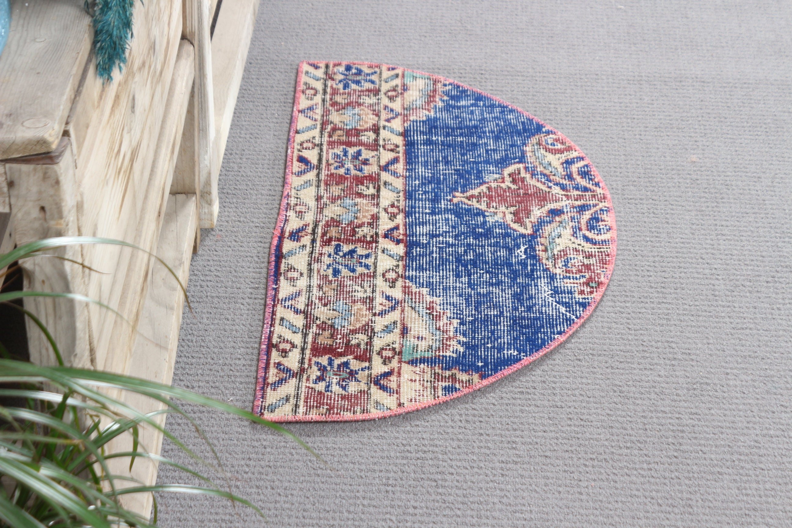 Antika Halı, Türk Halısı, 1.4x2.6 ft Küçük Halı, Mavi Oryantal Halı, Vintage Halılar, Duvara Asılı Halı, Kapı Paspas Halıları, Boho Halı, Yatak Odası Halıları