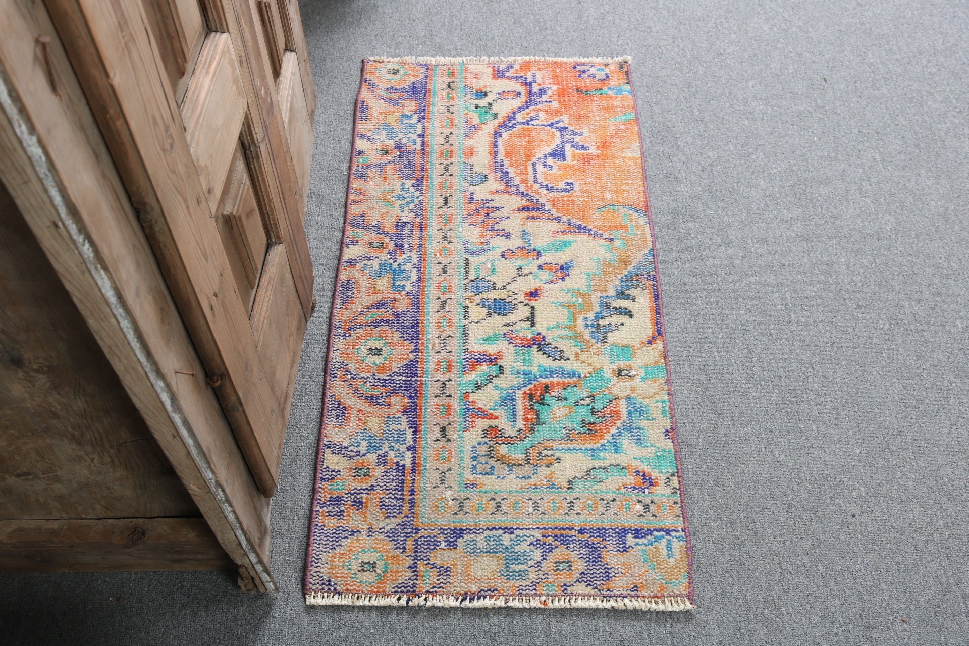 Kapı Paspas Halıları, Antika Halı, Türk Halısı, Araba Paspas Halıları, Boho Halısı, Turuncu Antika Halılar, Vintage Halı, 1.6x3.2 ft Küçük Halılar, Anadolu Halıları