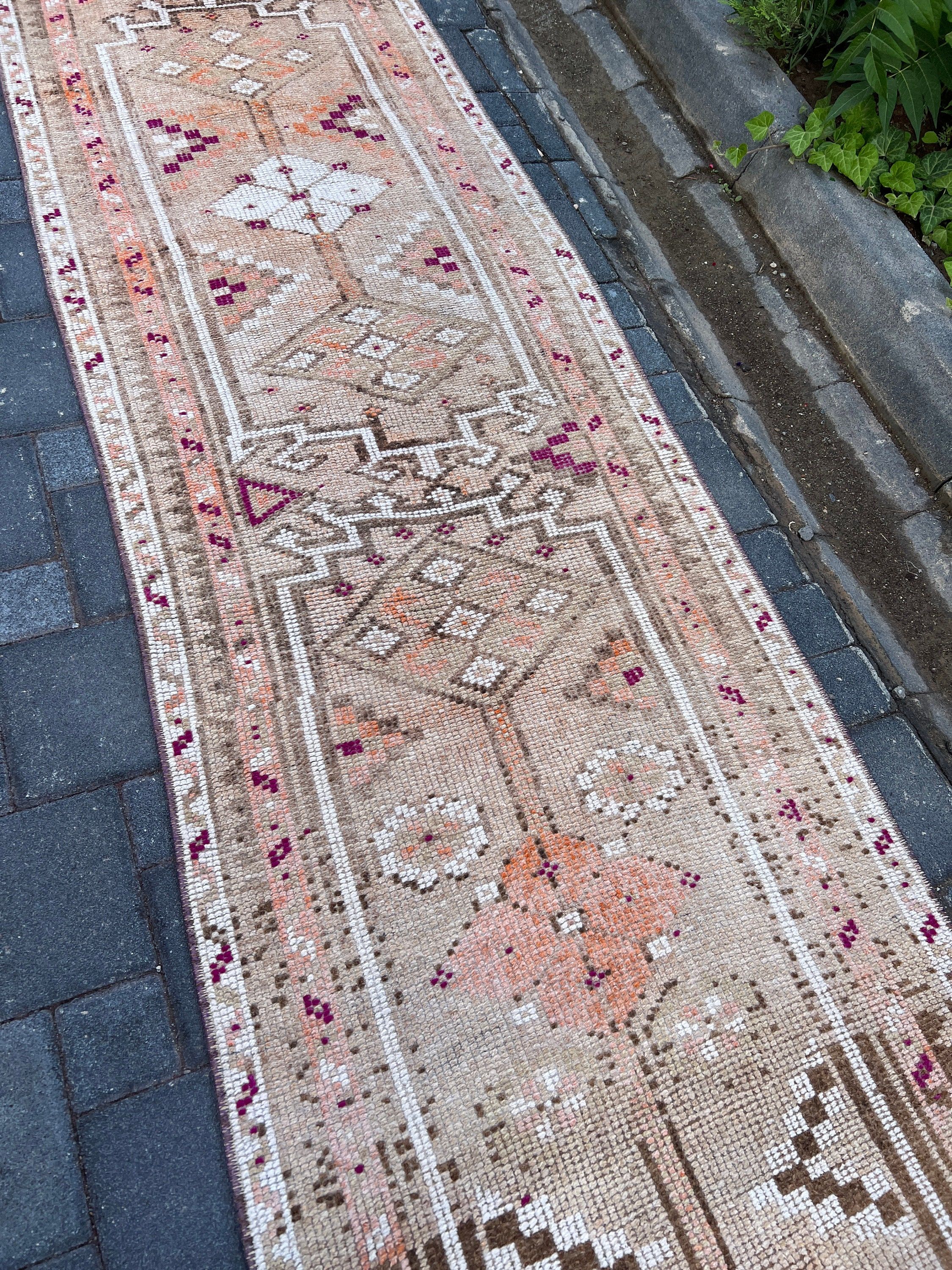 Türkiye Halısı, Vintage Halılar, Koridor Halısı, Turuncu Ev Dekor Halısı, Merdiven Halısı, Türk Halısı, 2.5x13.1 ft Runner Halıları, Ev Dekorasyonu Halısı