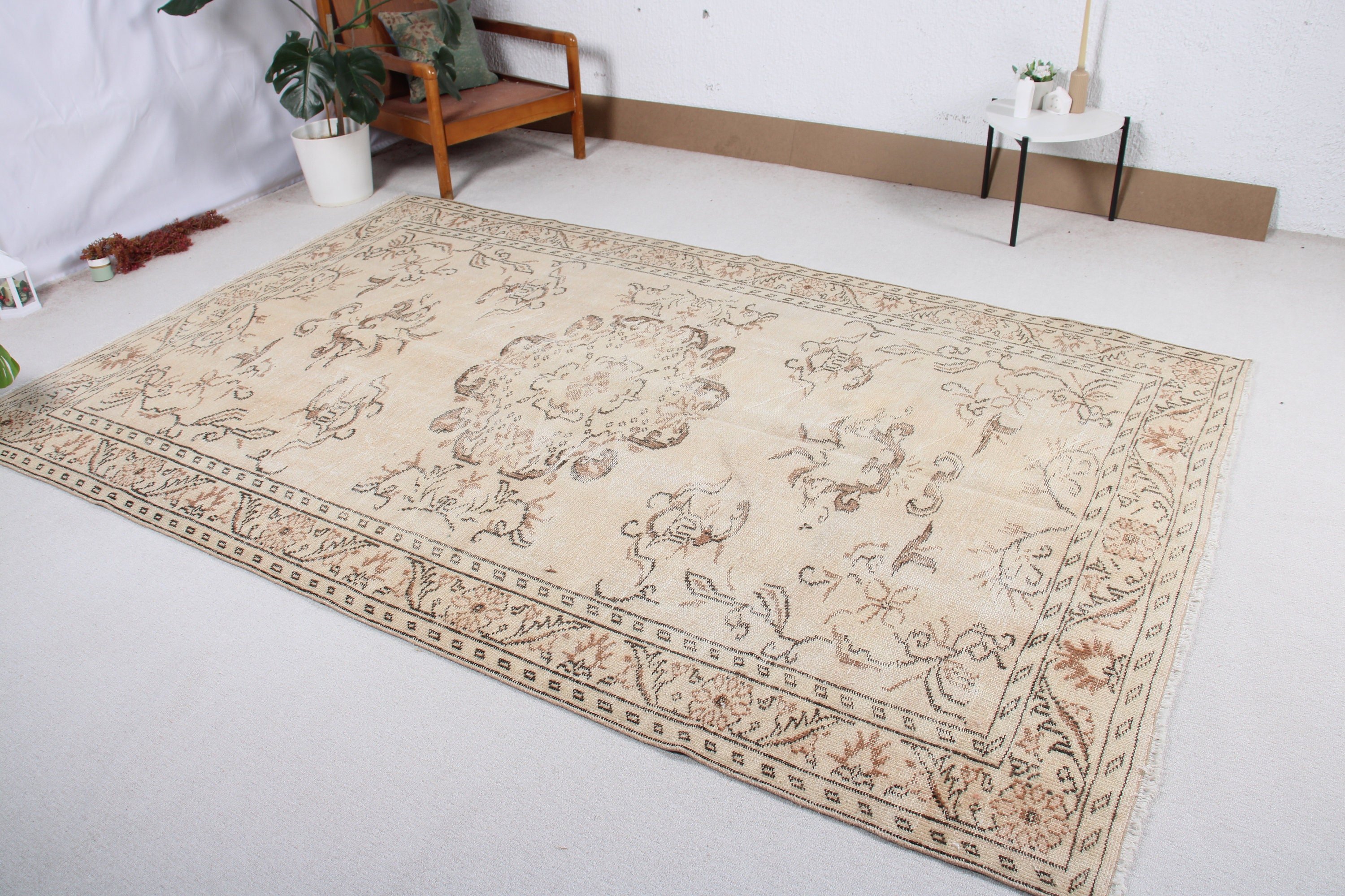 Turkish Rug, Living Room Rug, Beige Statement Rug, Vintage Rugs, Flatweave Rugs, Modern Rugs, Large Oushak Rug, 5.9x9.5 ft Large Rug