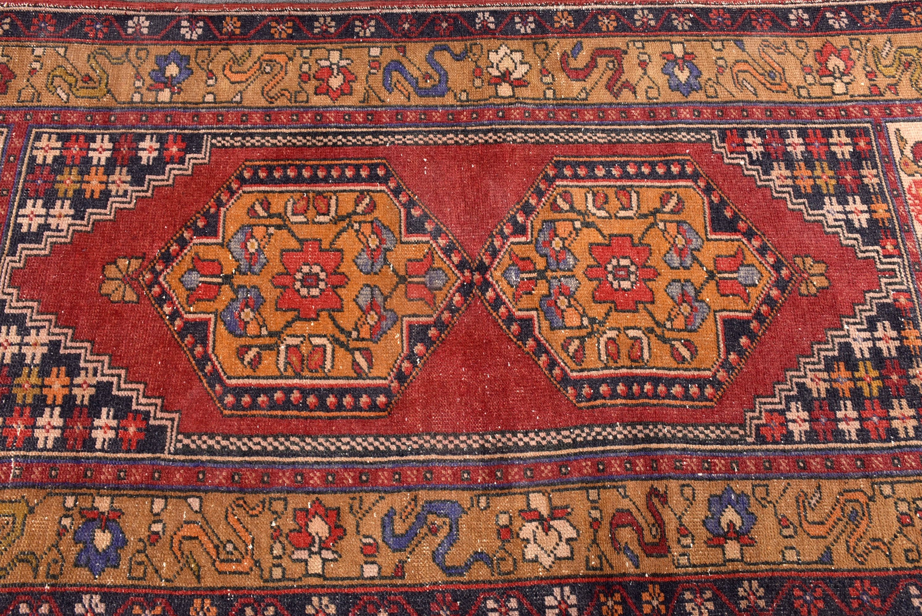 Açıklama Halısı, 3,2x6 ft Vurgulu Halılar, Vintage Vurgulu Halı, Düz Dokuma Halılar, Türk Halıları, Kırmızı Oushak Halıları, Dekoratif Halılar, Vintage Halılar