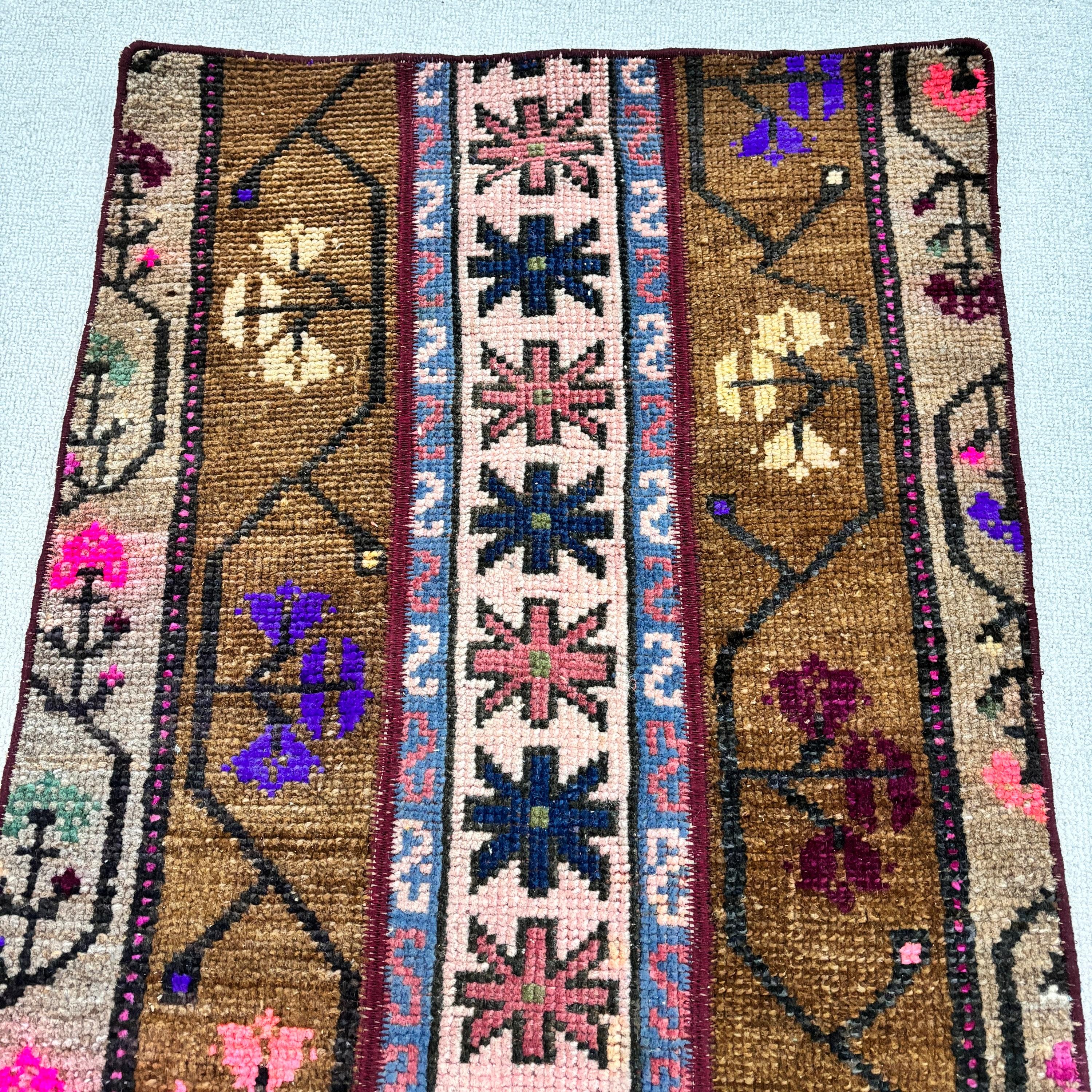 Fas Halıları, Banyo Halısı, Vintage Halı, 1.8x4.2 ft Küçük Halılar, Kahverengi Lüks Halı, Modern Halı, Küçük Alan Halısı, El Yapımı Halılar, Türk Halısı