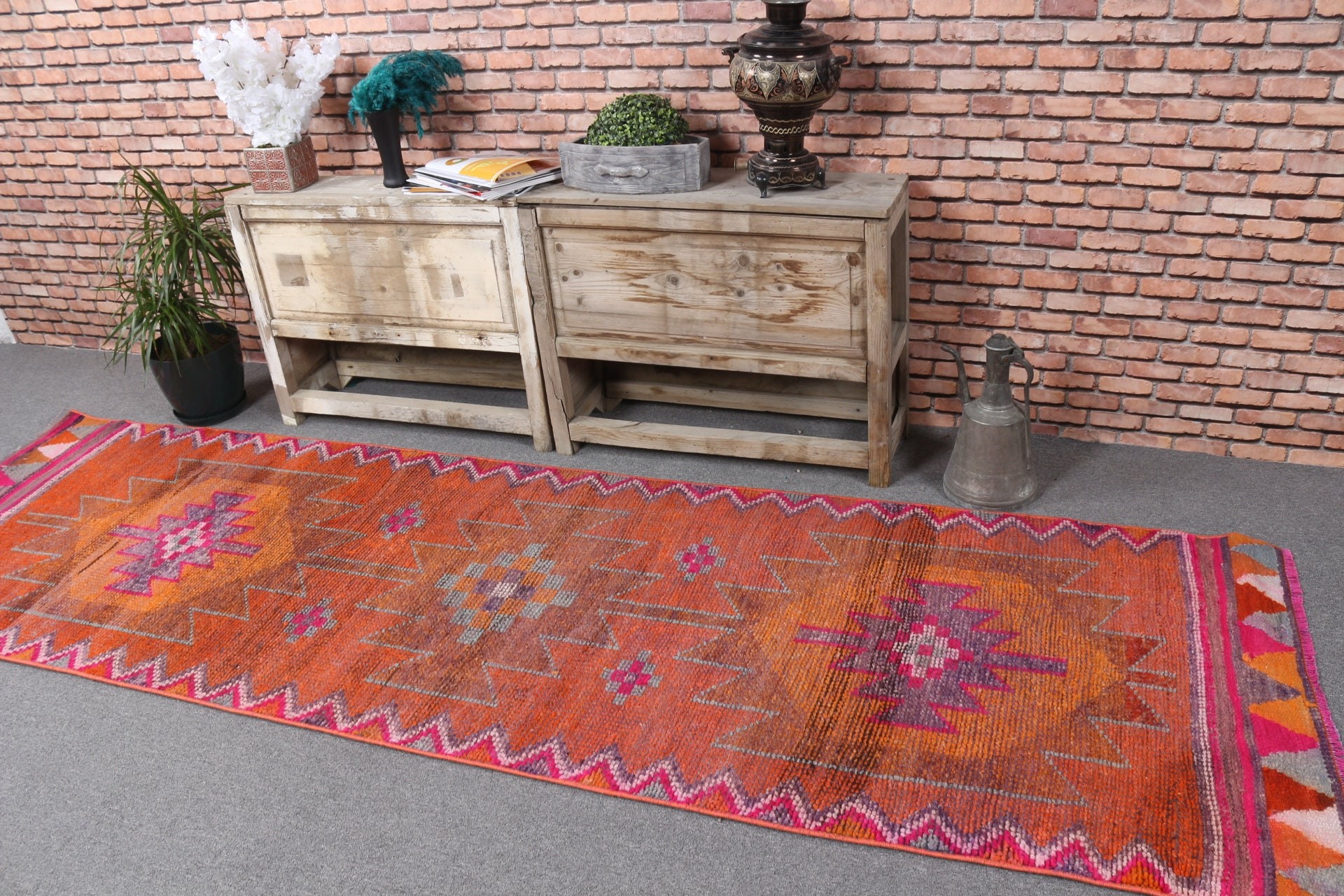 Floor Rug, Orange Anatolian Rugs, Oushak Rugs, 2.9x10.1 ft Runner Rug, Hallway Rug, Oriental Rug, Kitchen Rug, Vintage Rug, Turkish Rug