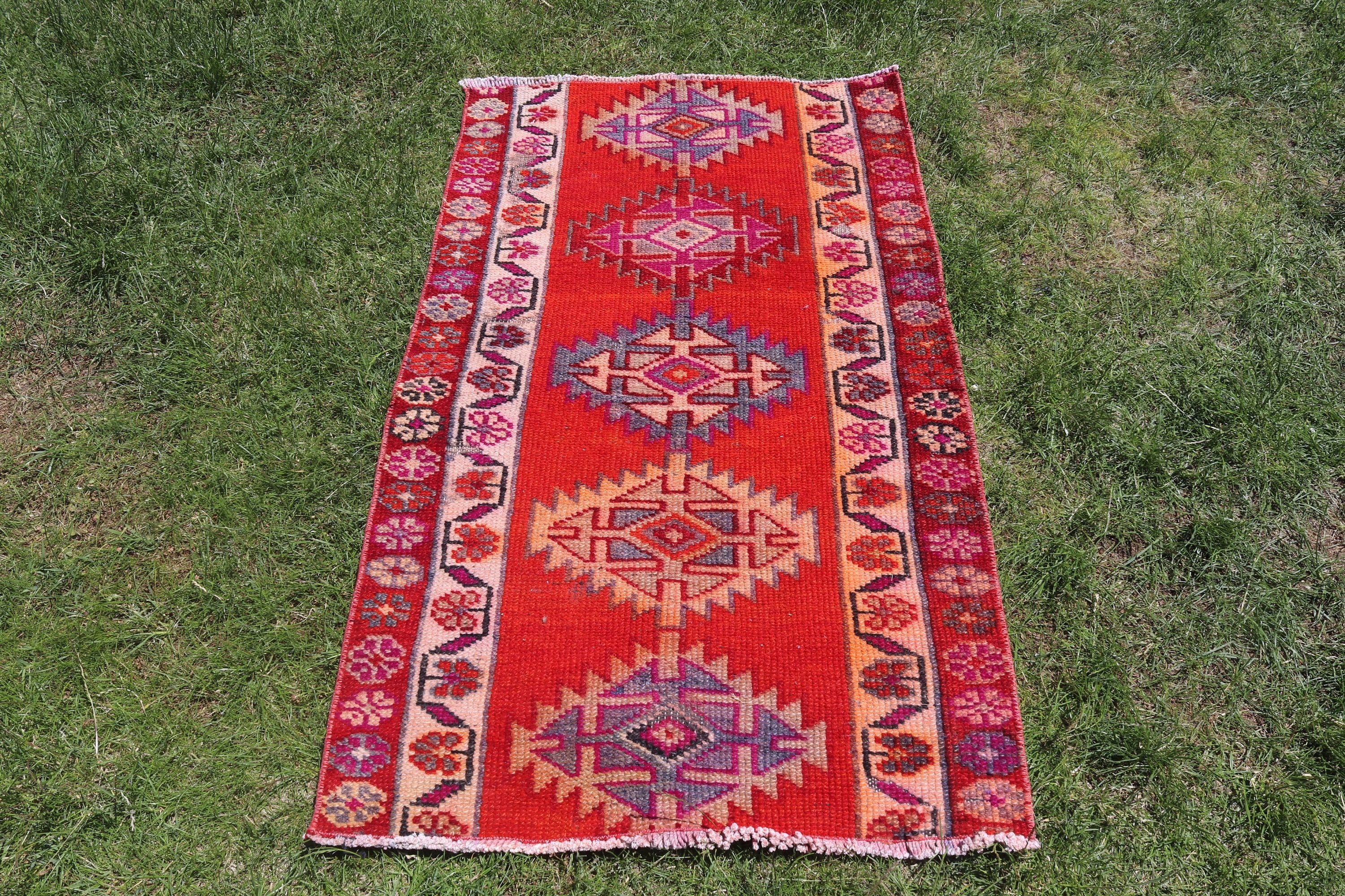 Nursery Rugs, Bedroom Rug, Turkish Rugs, Home Decor Rugs, Red Handwoven Rugs, Vintage Rugs, Boho Rug, 2.5x4.4 ft Small Rugs, Bathroom Rugs