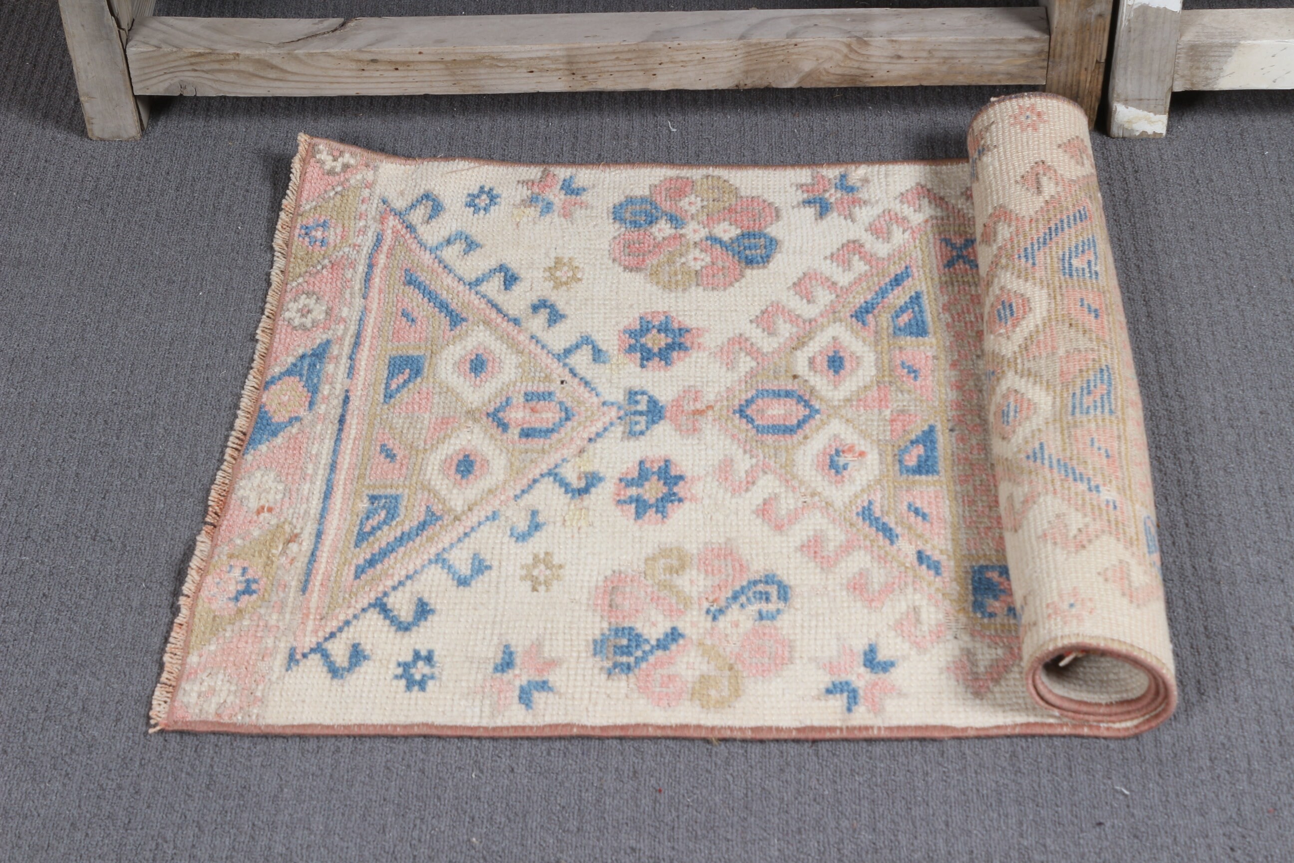 Car Mat Rugs, Turkish Rugs, Anatolian Rug, Hand Knotted Rug, Beige Oushak Rug, Antique Rug, Door Mat Rug, 1.9x3.6 ft Small Rug, Vintage Rug