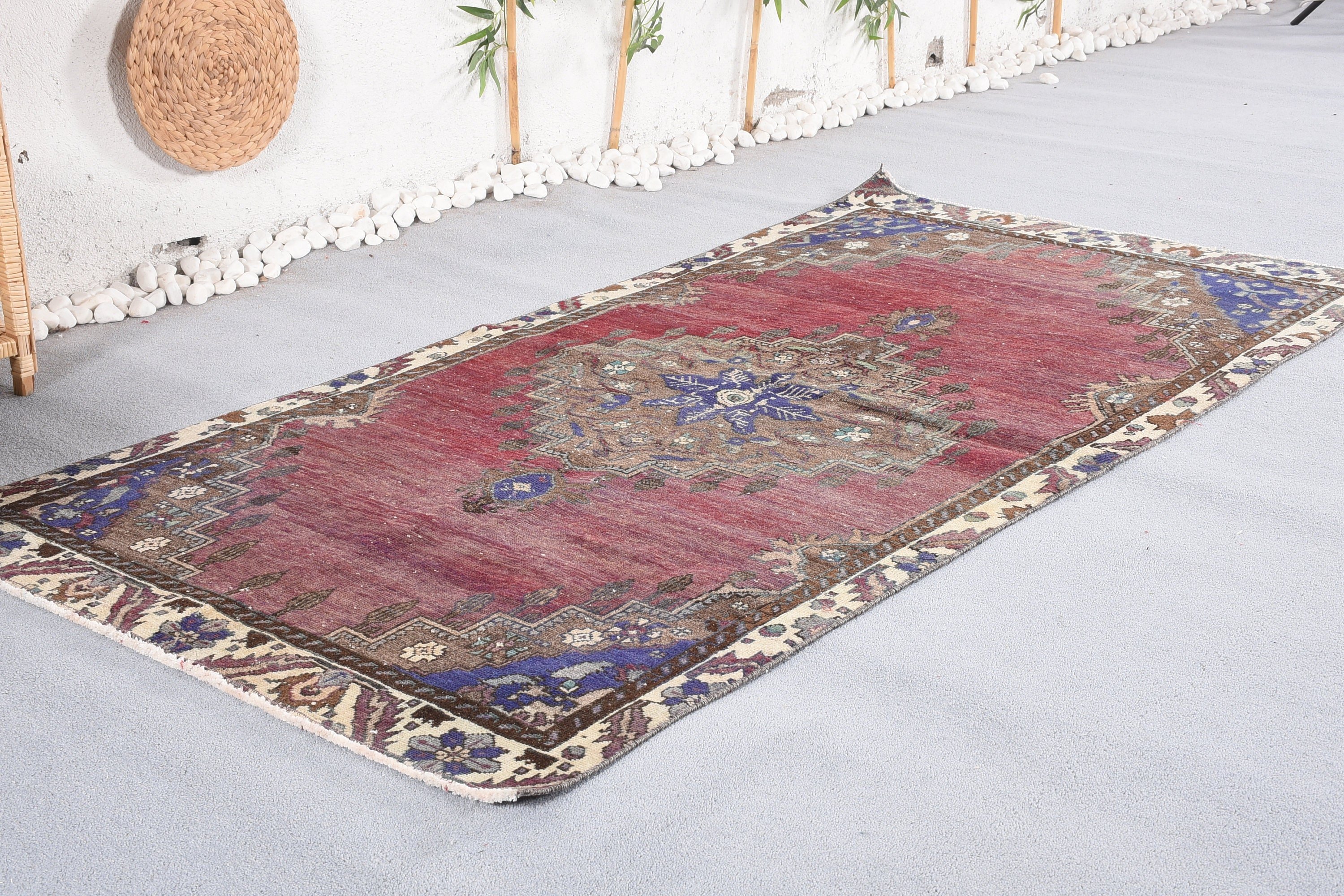 Home Decor Rug, Floor Rug, Purple Antique Rug, Rugs for Kitchen, Bedroom Rug, Anatolian Rug, 3.7x7.4 ft Area Rug, Turkish Rug, Vintage Rug