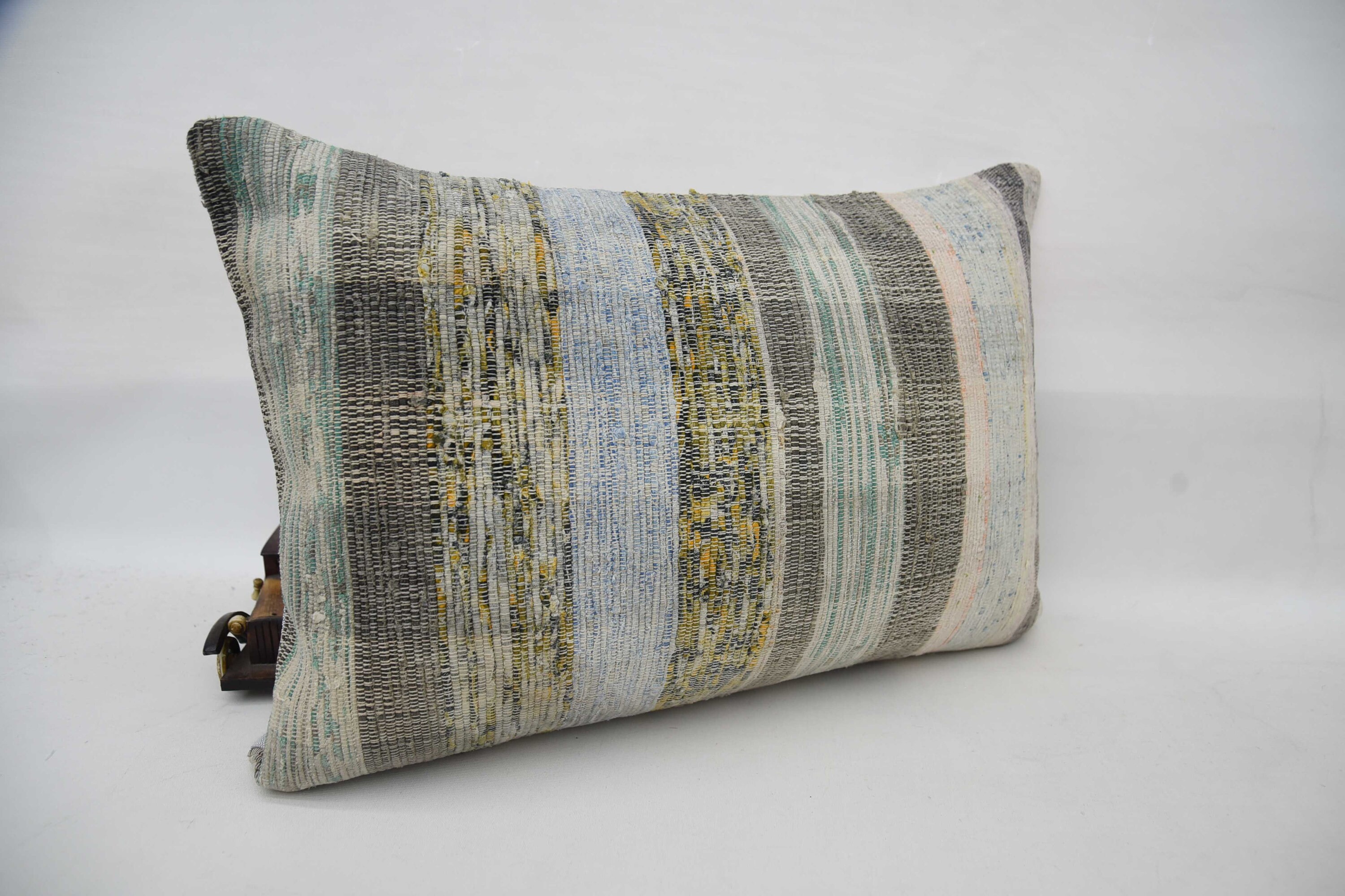 16"x24" Blue Pillow Sham, Ethnical Kilim Rug Pillow, Kilim Cushion Sham, Turkish Pillow, Decorative Bolster Cushion Case