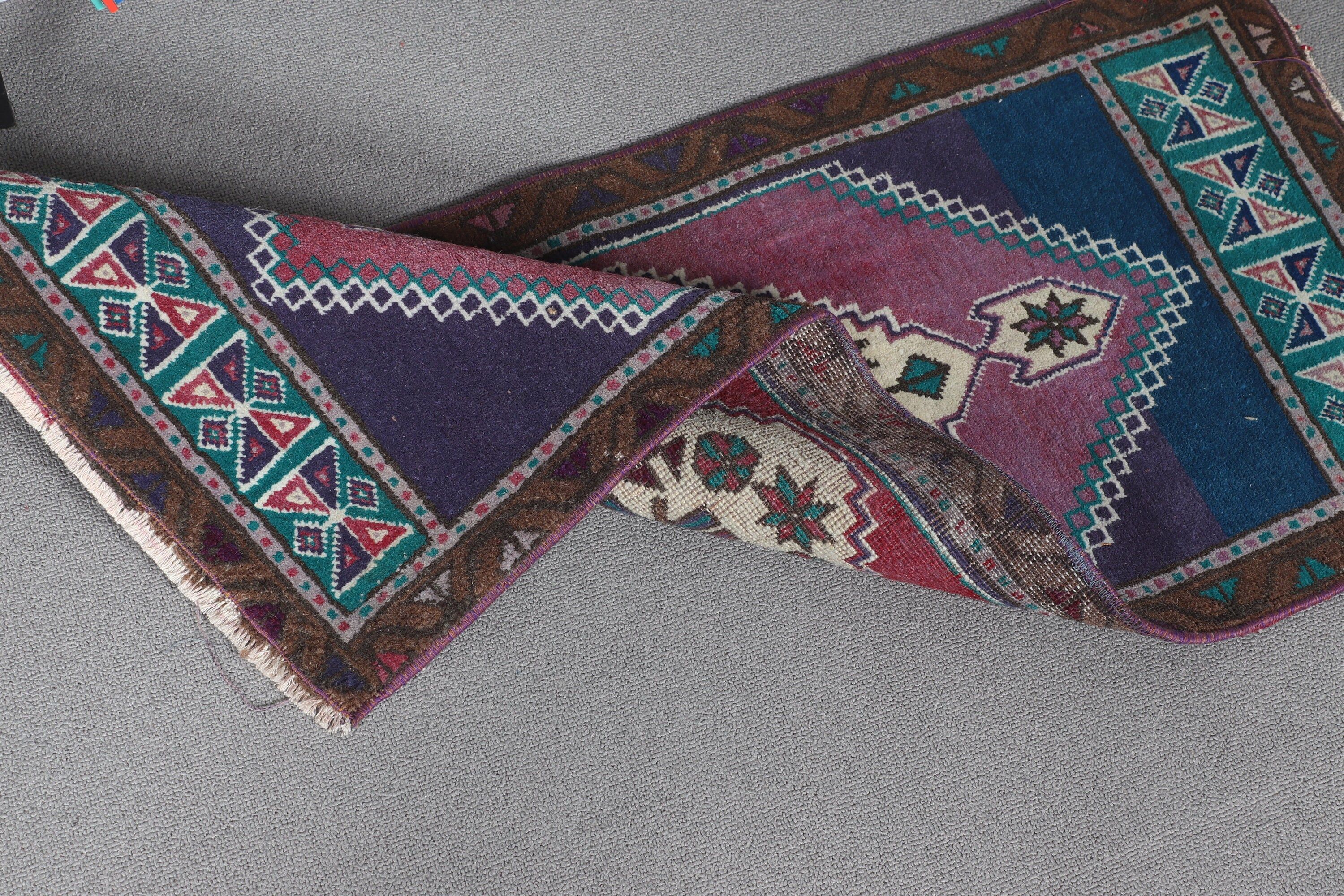 Decorative Rugs, Purple Kitchen Rugs, 1.5x3.5 ft Small Rug, Vintage Rugs, Door Mat Rug, Anatolian Rugs, Oushak Rug, Turkish Rug, Entry Rug